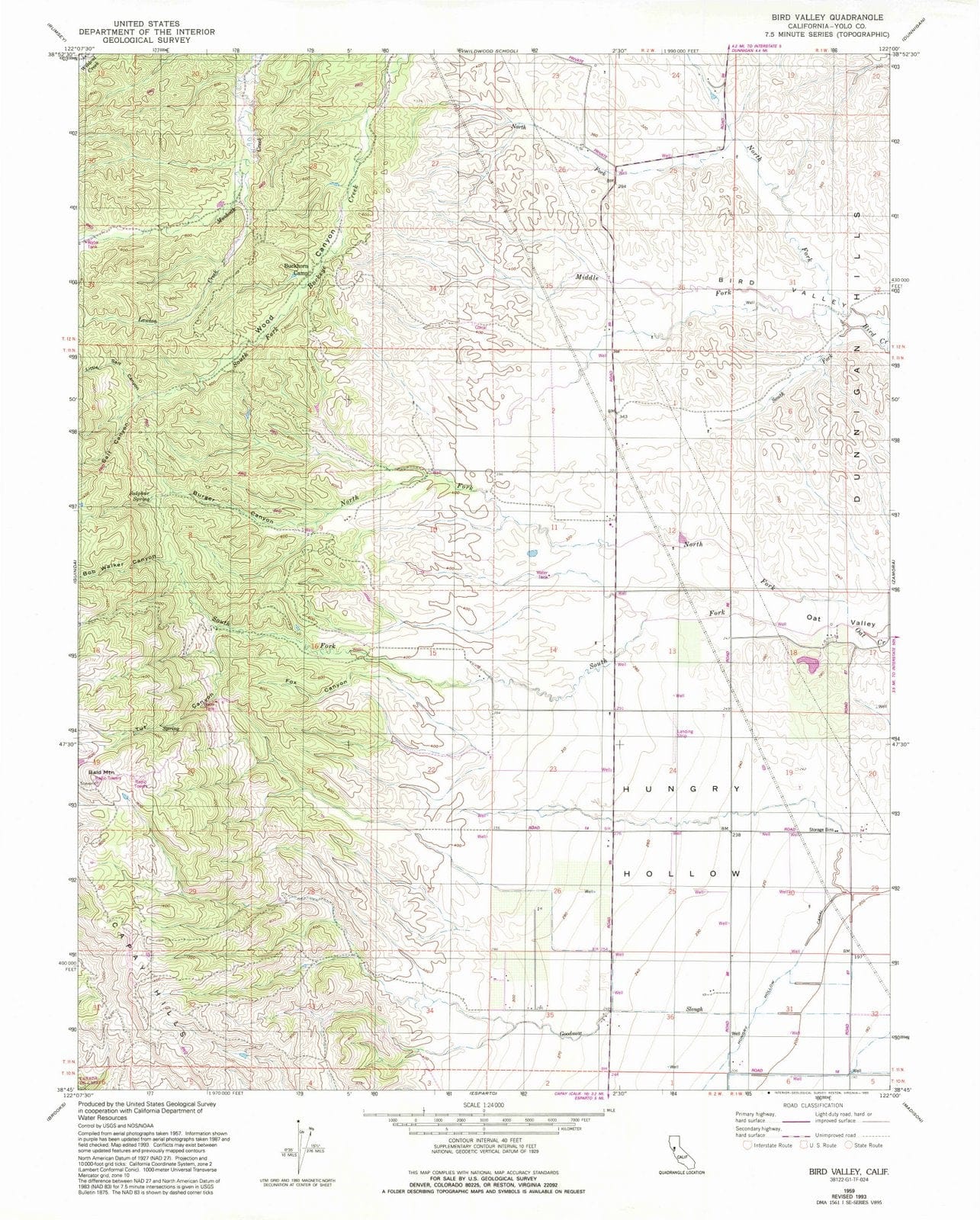 1959 Bird Valley, CA - California - USGS Topographic Map