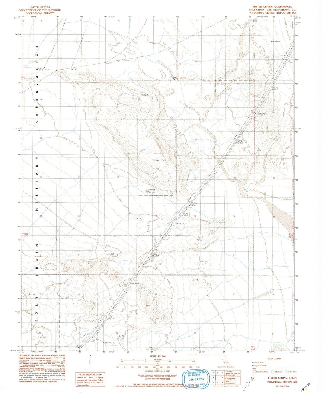 1986 Bitter Spring, CA - California - USGS Topographic Map