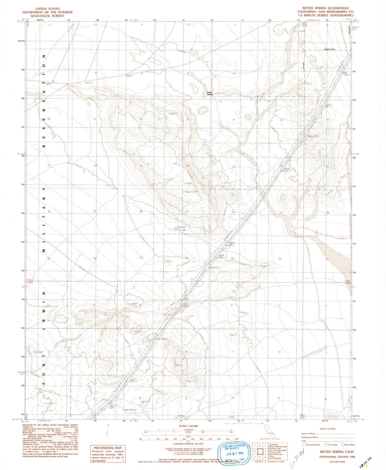 1986 Bitter Spring, CA - California - USGS Topographic Map