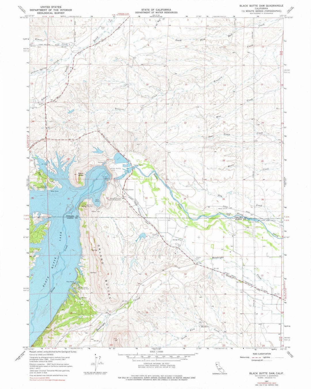1967 Black Butte Dam, CA - California - USGS Topographic Map