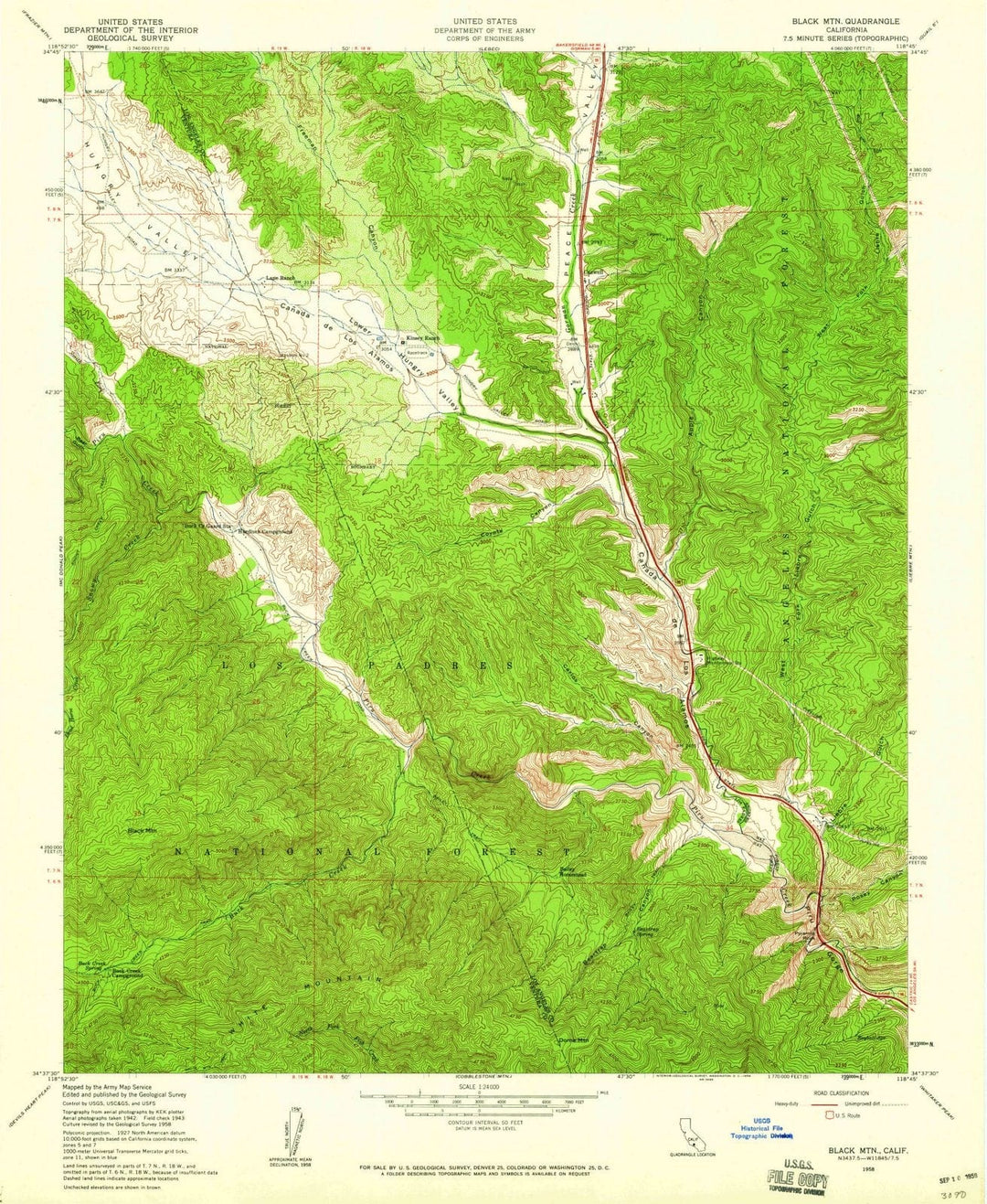 1958 Black MTN, CA - California - USGS Topographic Map