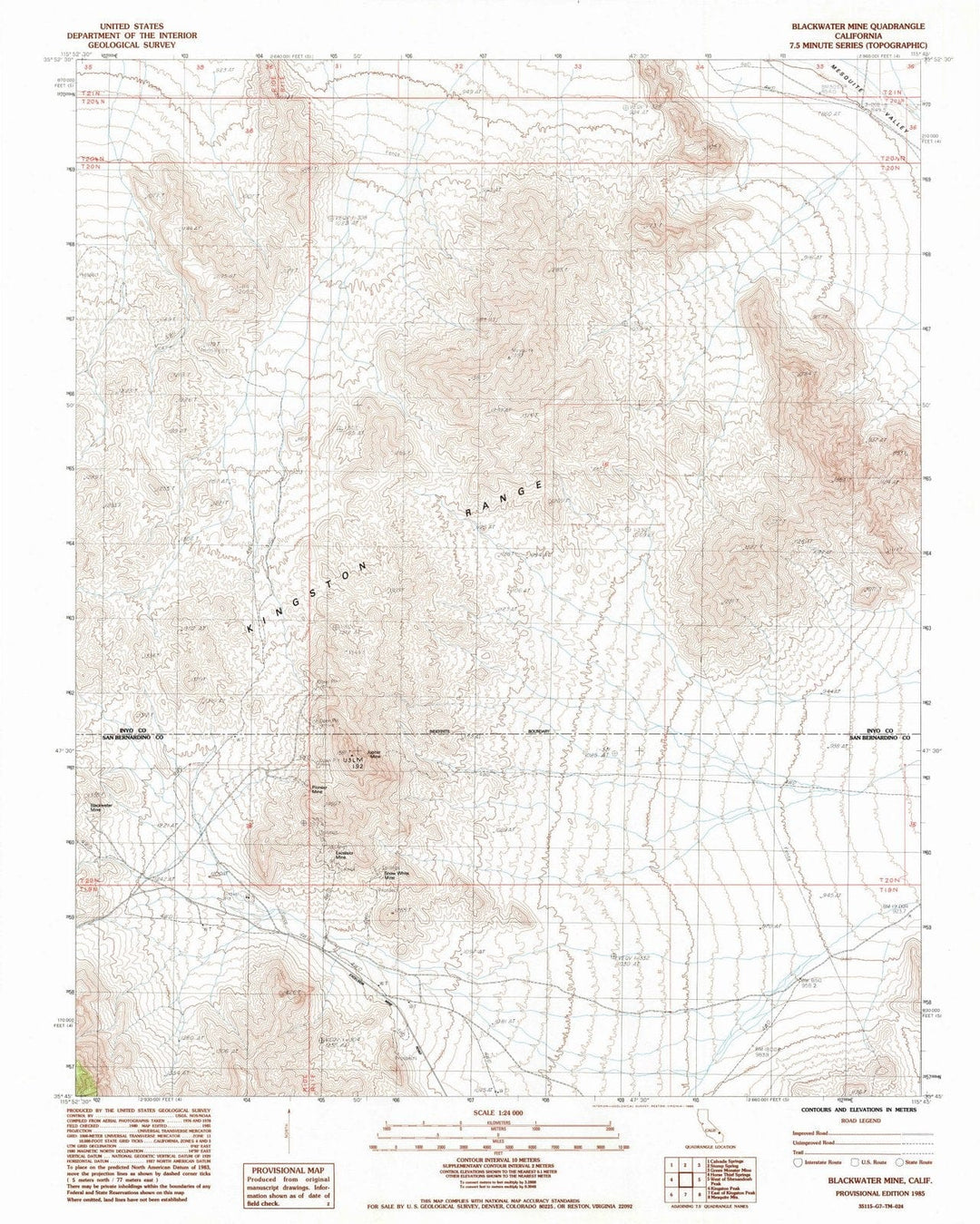 1985 Blackwater Mine, CA - California - USGS Topographic Map