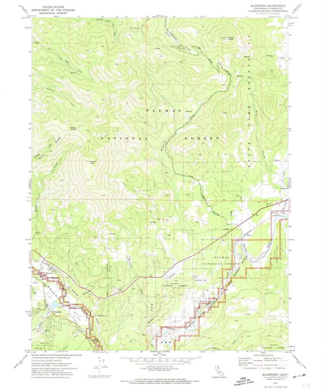 1972 Blairsden, CA - California - USGS Topographic Map