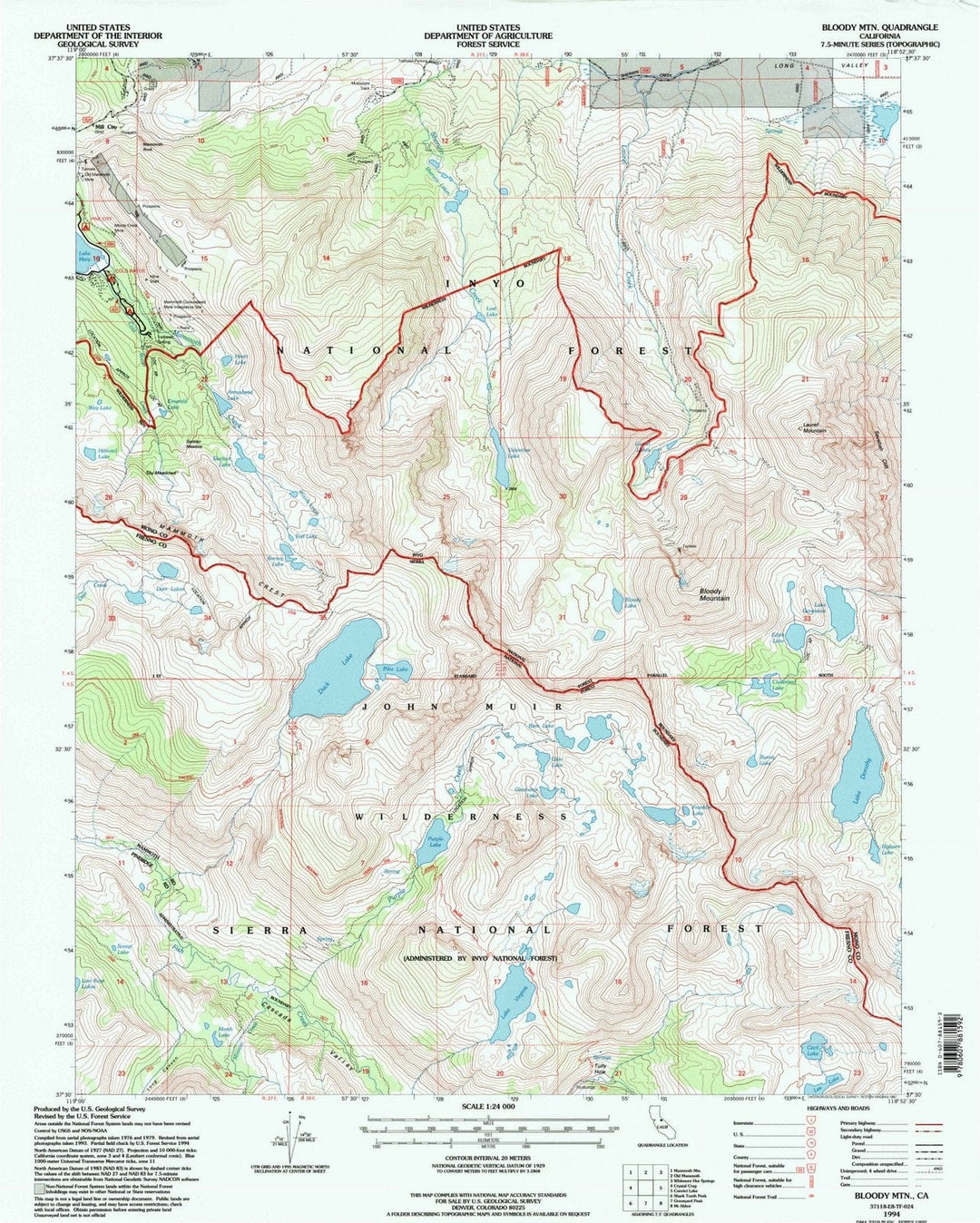 1994 Bloody MTN, CA - California - USGS Topographic Map
