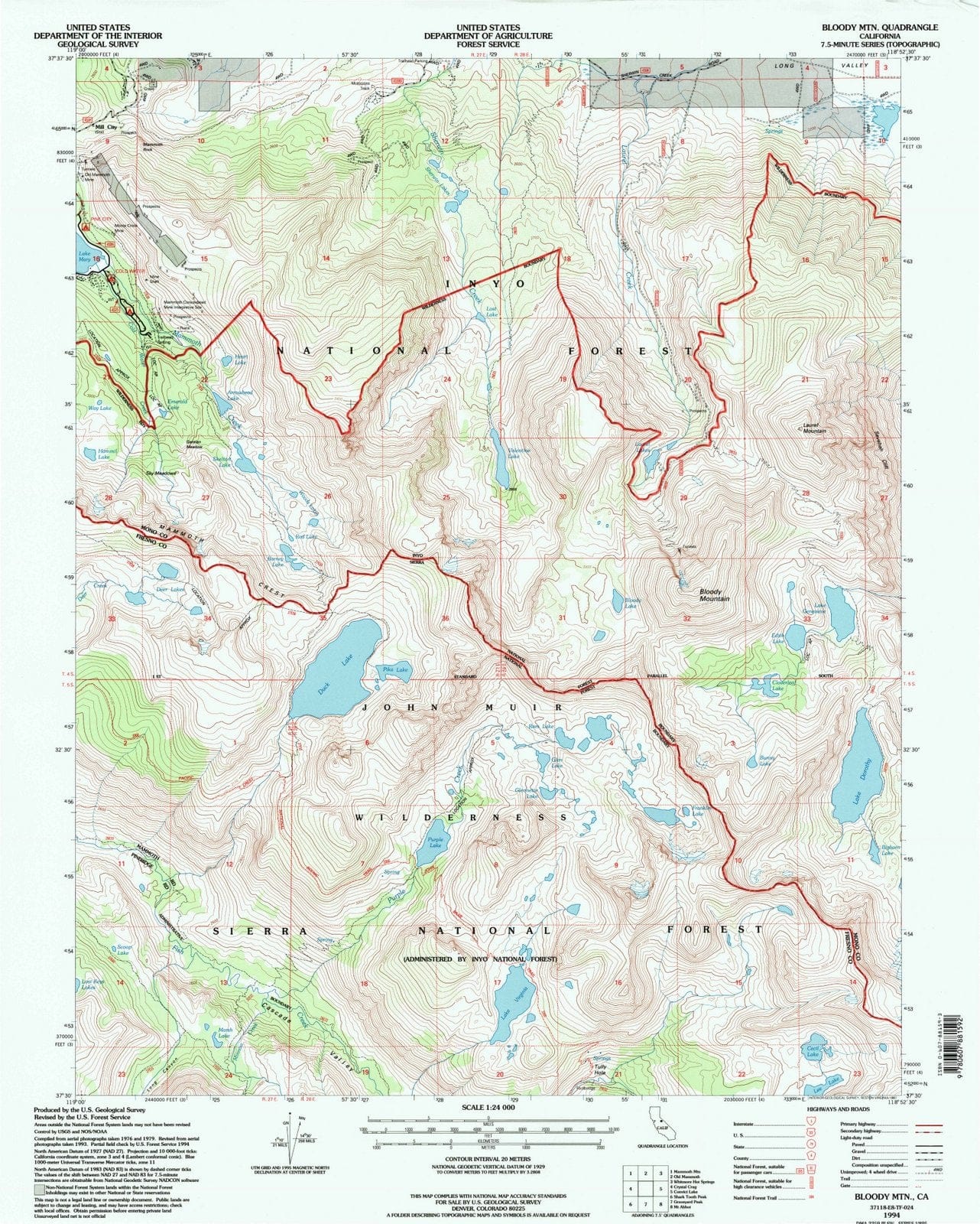1994 Bloody MTN, CA - California - USGS Topographic Map