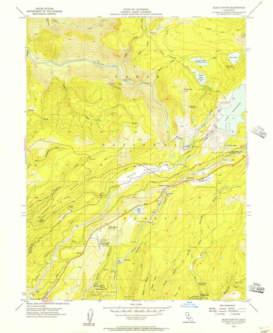 1955 Blue Canyon, CA - California - USGS Topographic Map