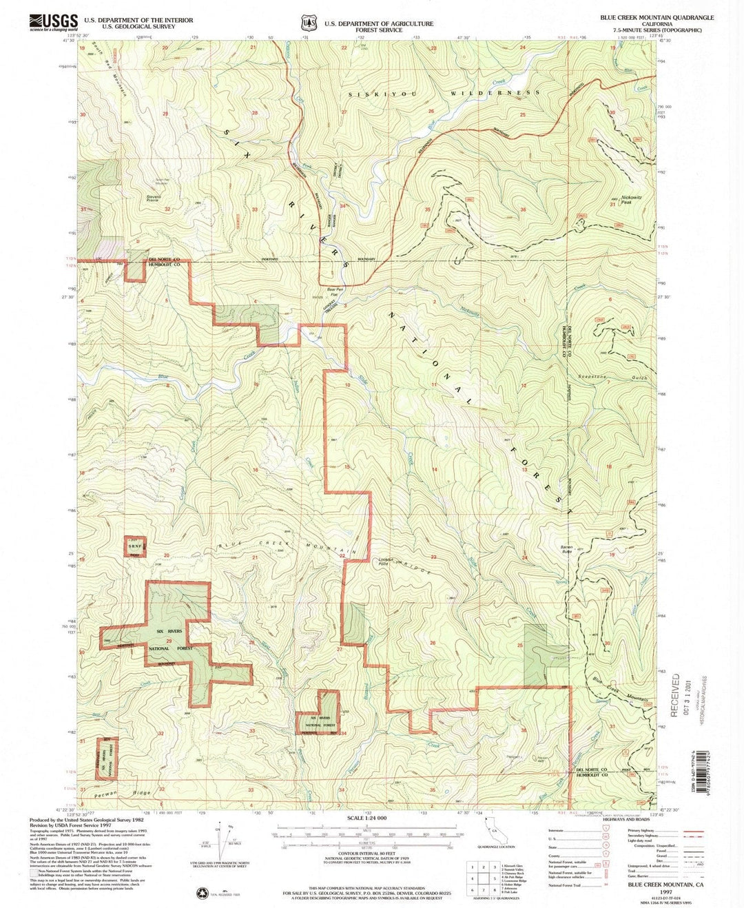 1997 Blue Creek Mountain, CA - California - USGS Topographic Map