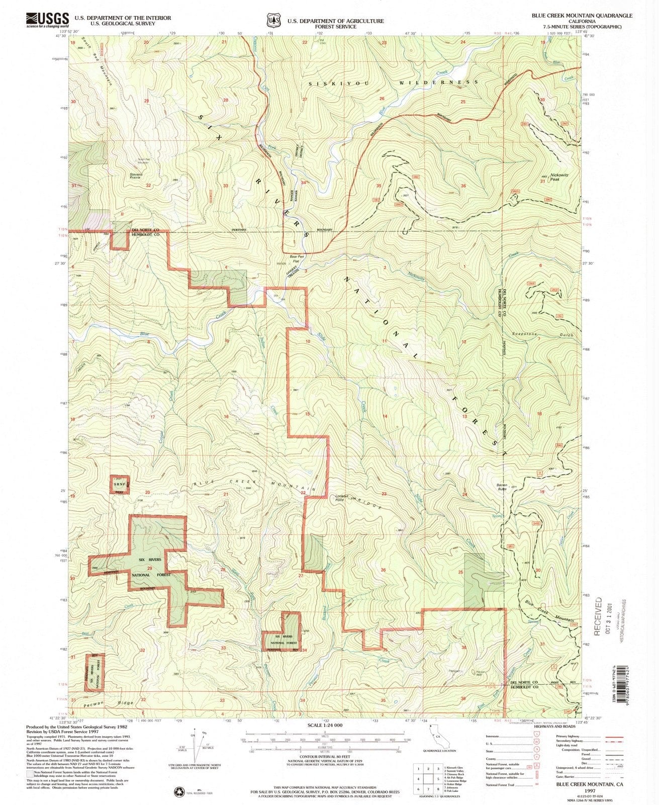 1997 Blue Creek Mountain, CA - California - USGS Topographic Map