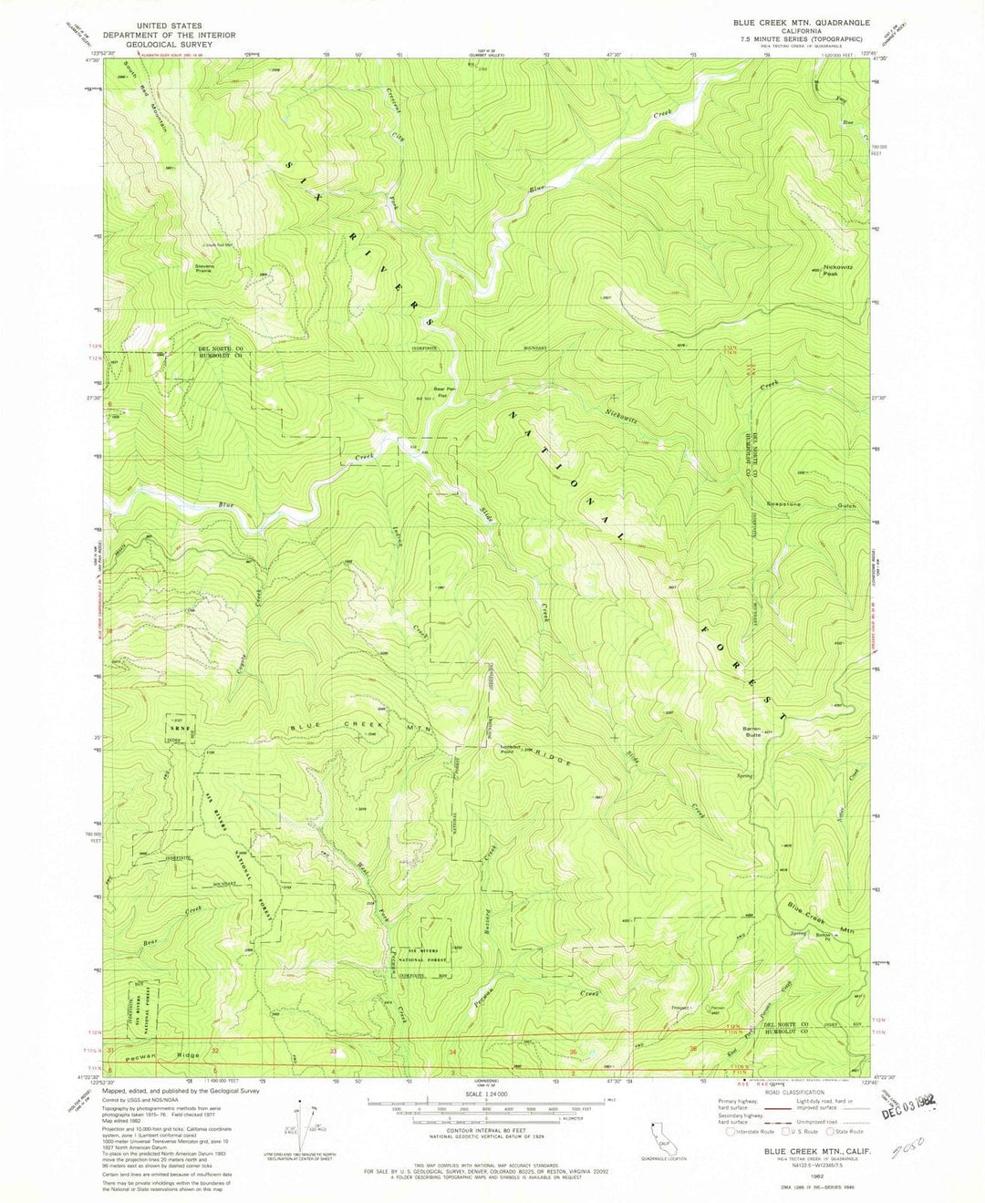 1982 Blue Creek MTN, CA - California - USGS Topographic Map