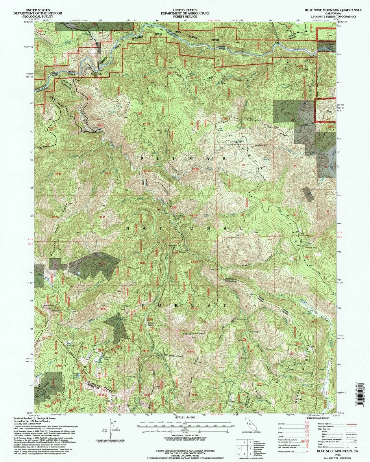 1994 Blue Nose Mountain, CA - California - USGS Topographic Map