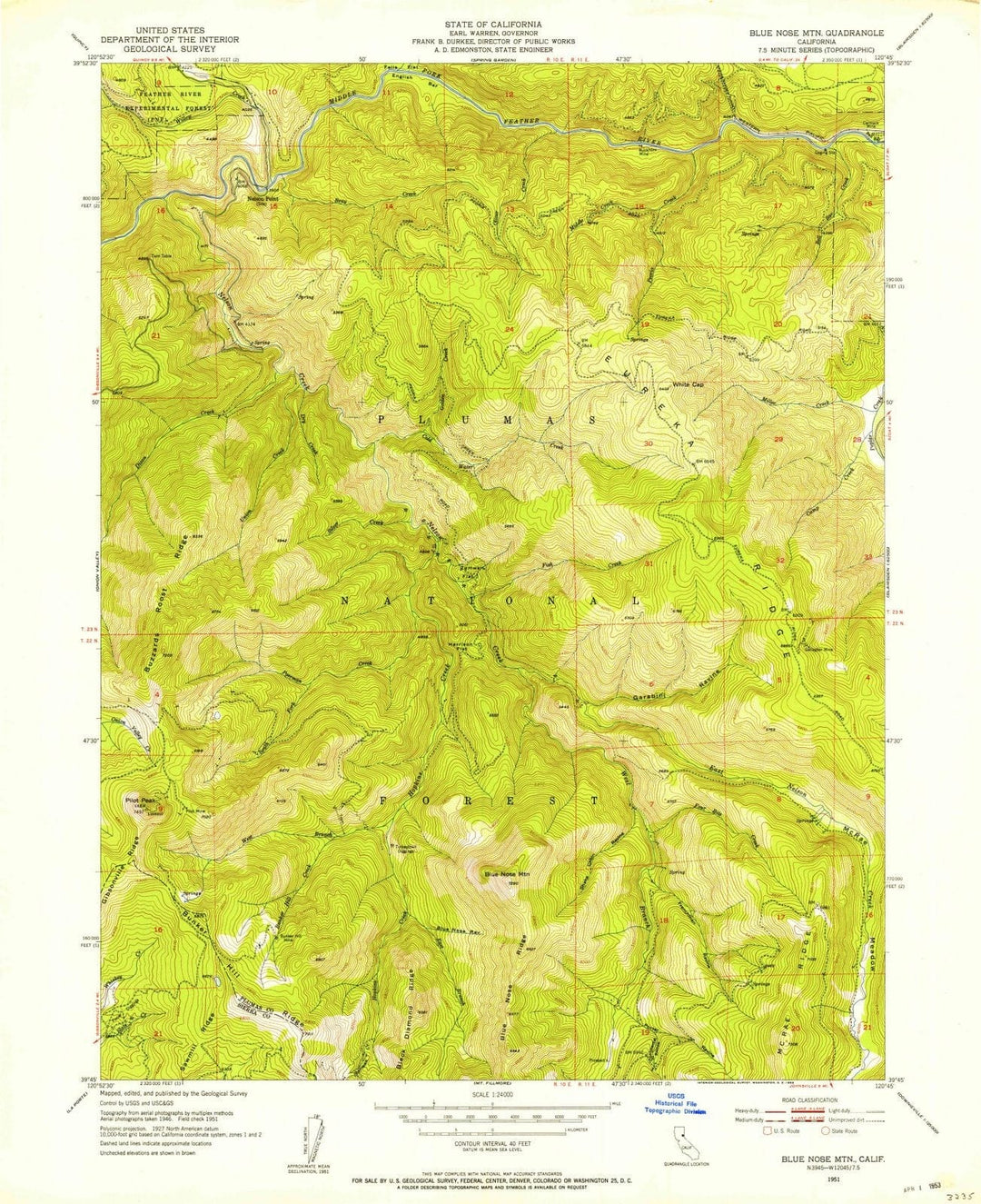 1951 Blue Nose MTN, CA - California - USGS Topographic Map