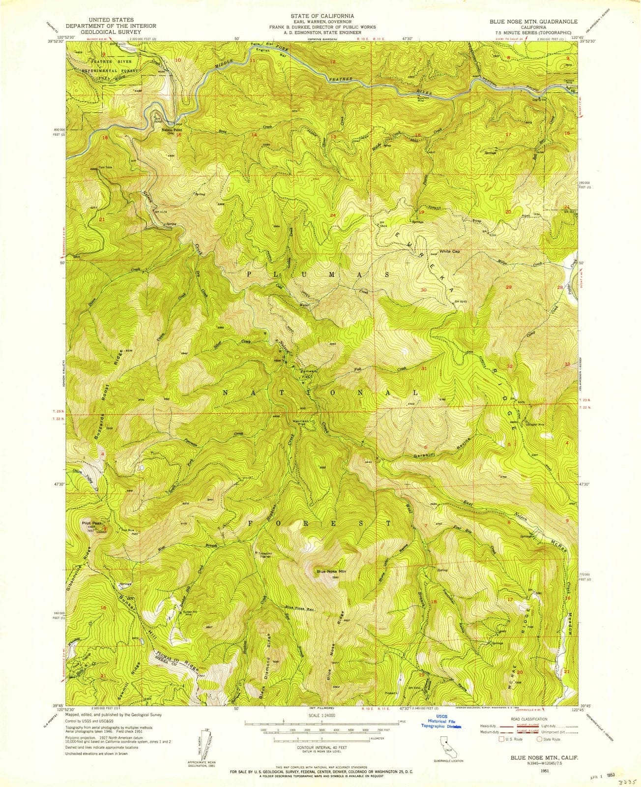 1951 Blue Nose MTN, CA - California - USGS Topographic Map