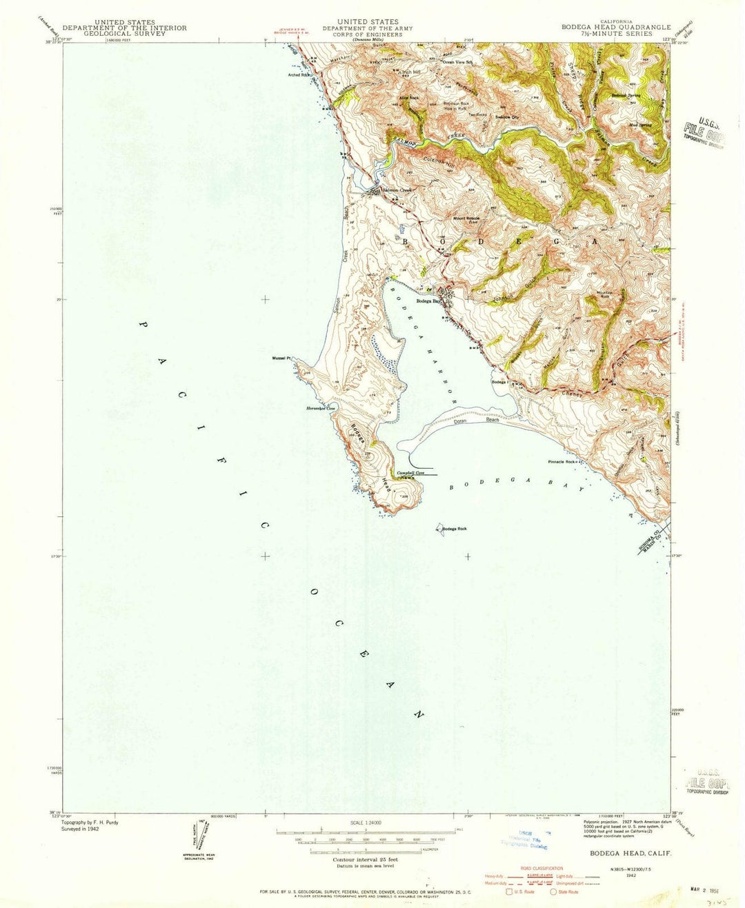 1942 Bodega Head, CA - California - USGS Topographic Map