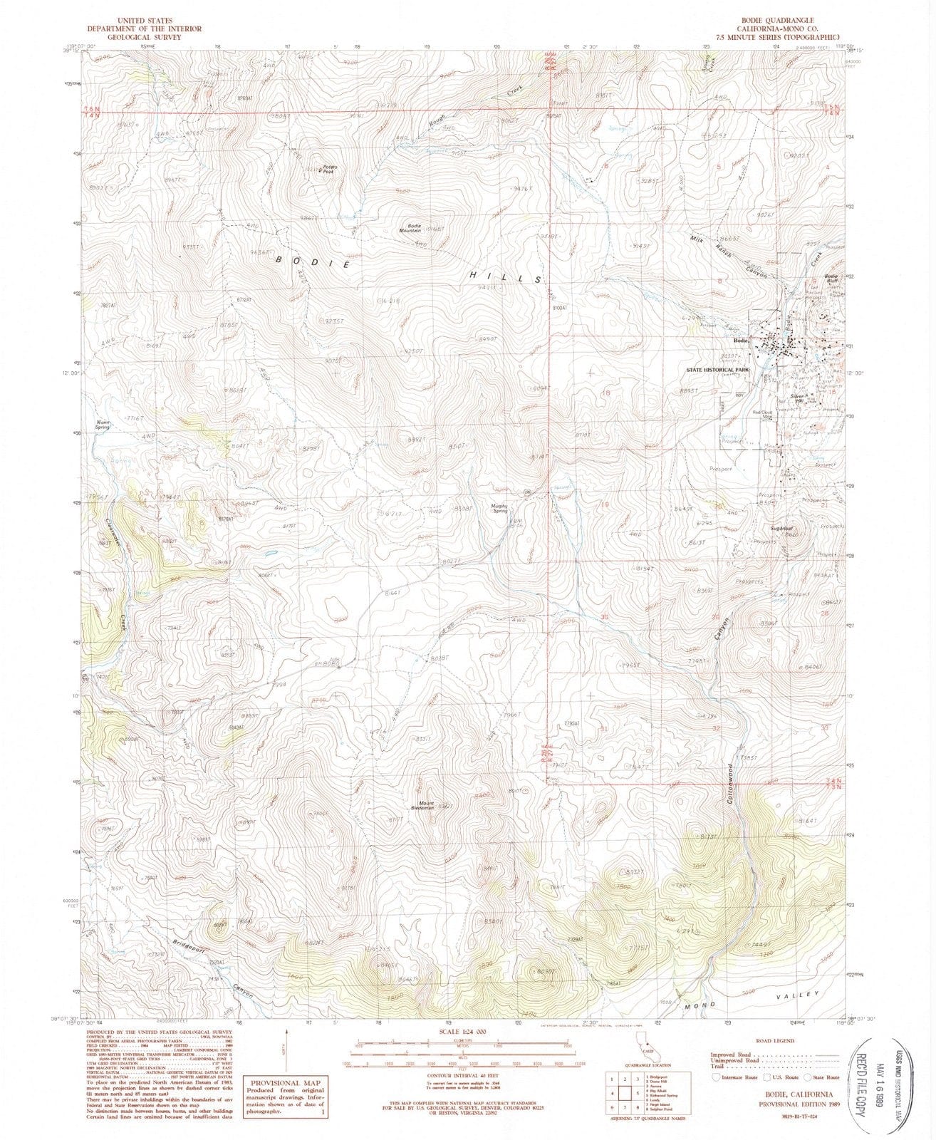 1989 Bodie, CA - California - USGS Topographic Map