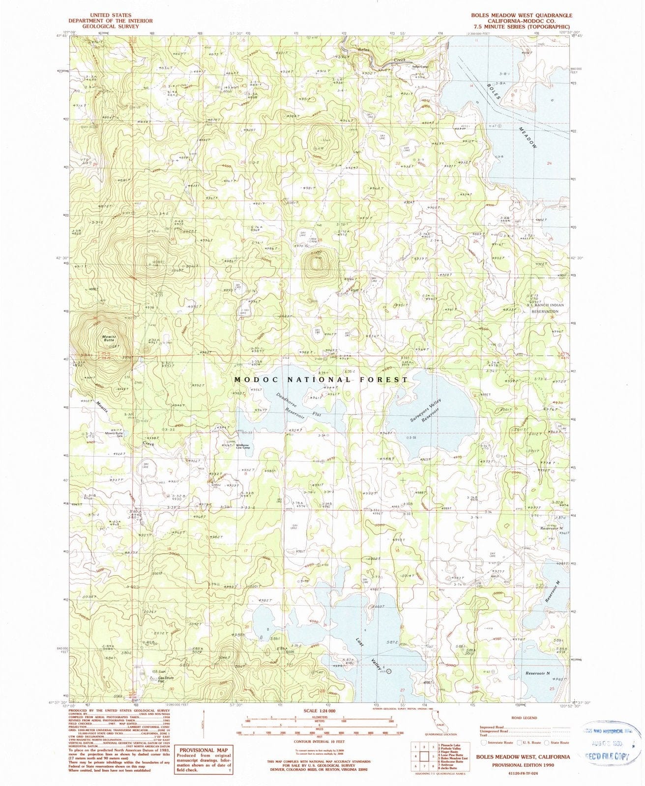 1990 Boles Meadow West, CA - California - USGS Topographic Map