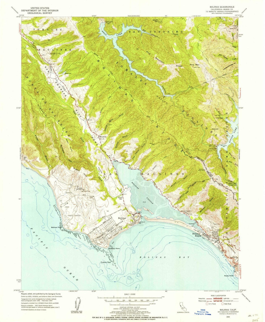 1954 Bolinas, CA - California - USGS Topographic Map