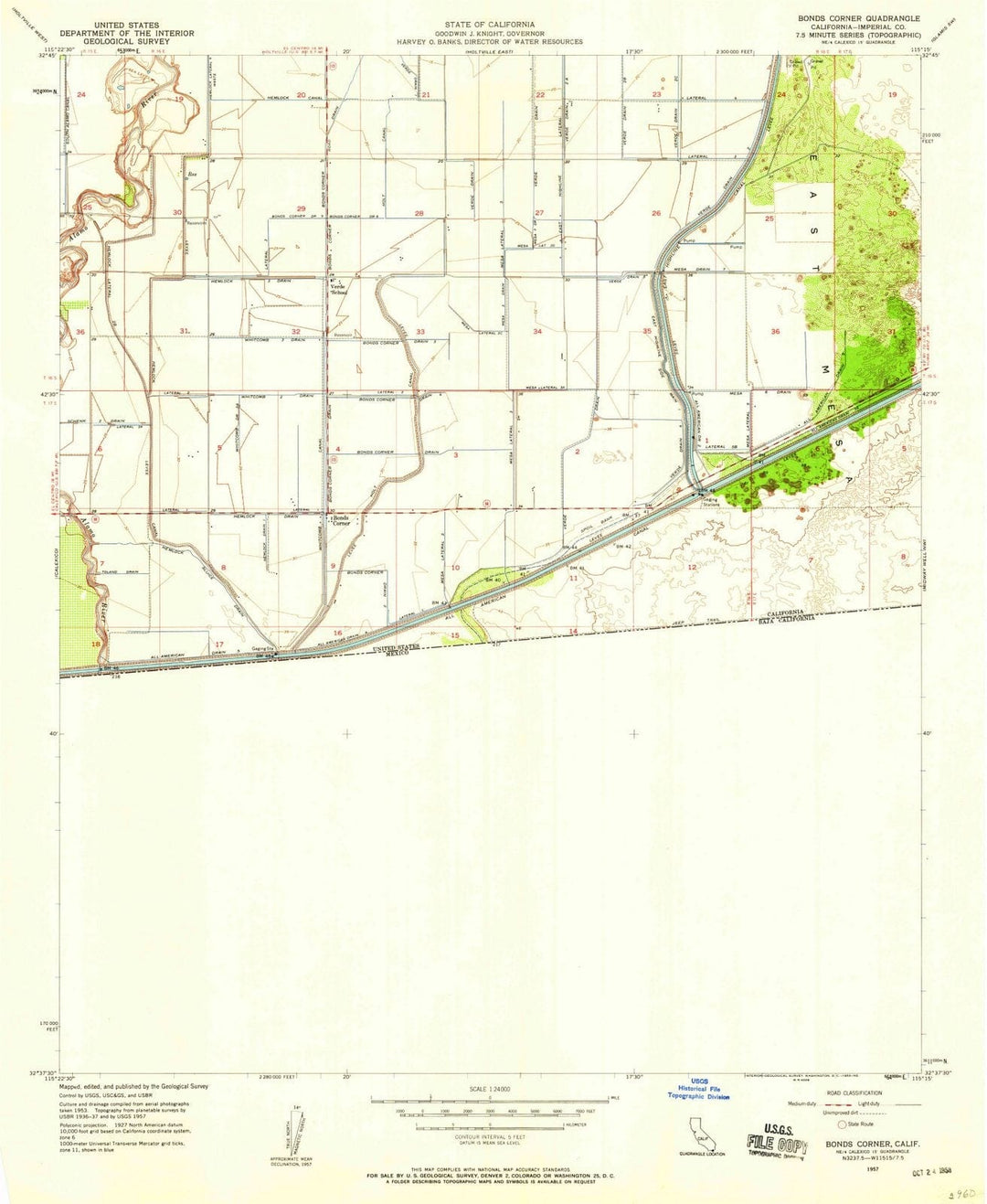1957 Bonds Corner, CA - California - USGS Topographic Map
