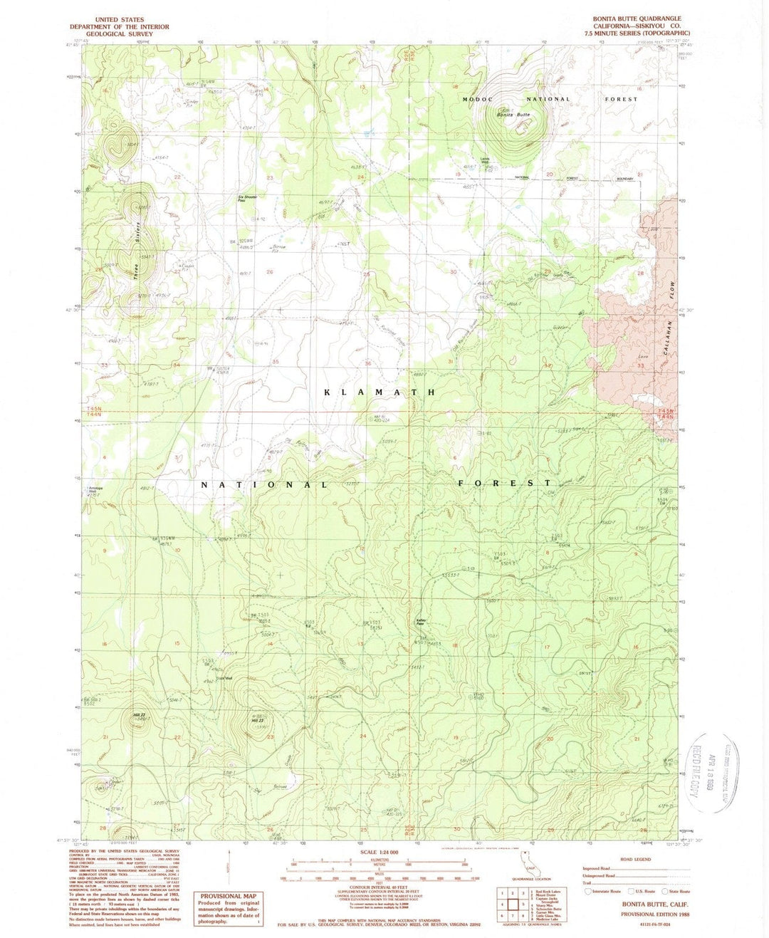 1988 Bonita Butte, CA - California - USGS Topographic Map
