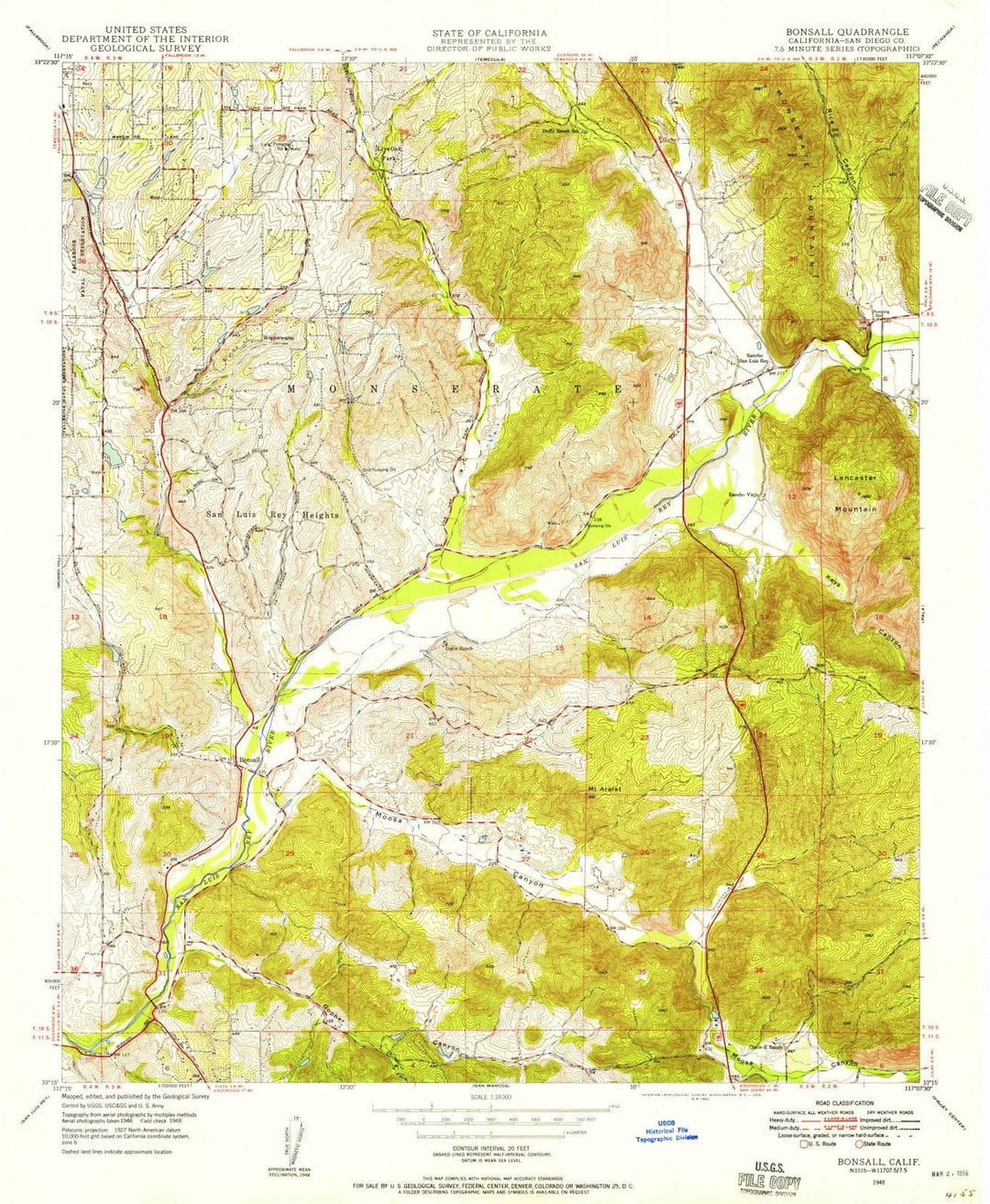 1948 Bonsall, CA - California - USGS Topographic Map