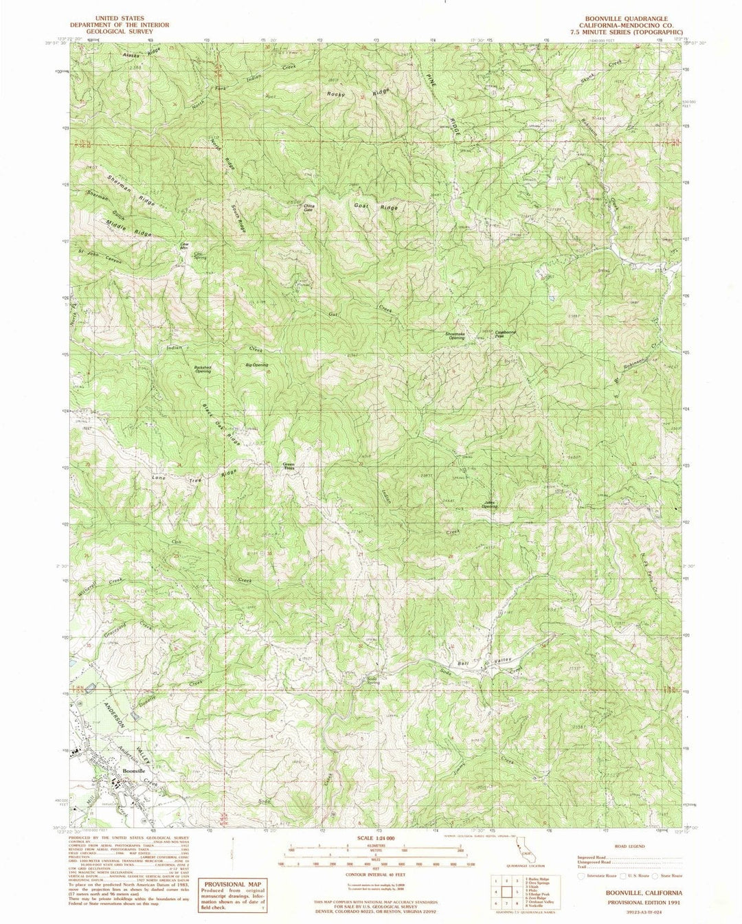 1991 Boonville, CA - California - USGS Topographic Map