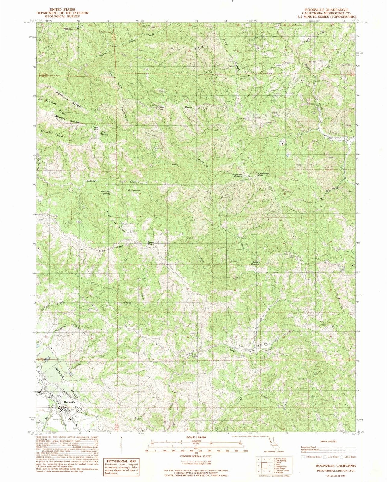 1991 Boonville, CA - California - USGS Topographic Map