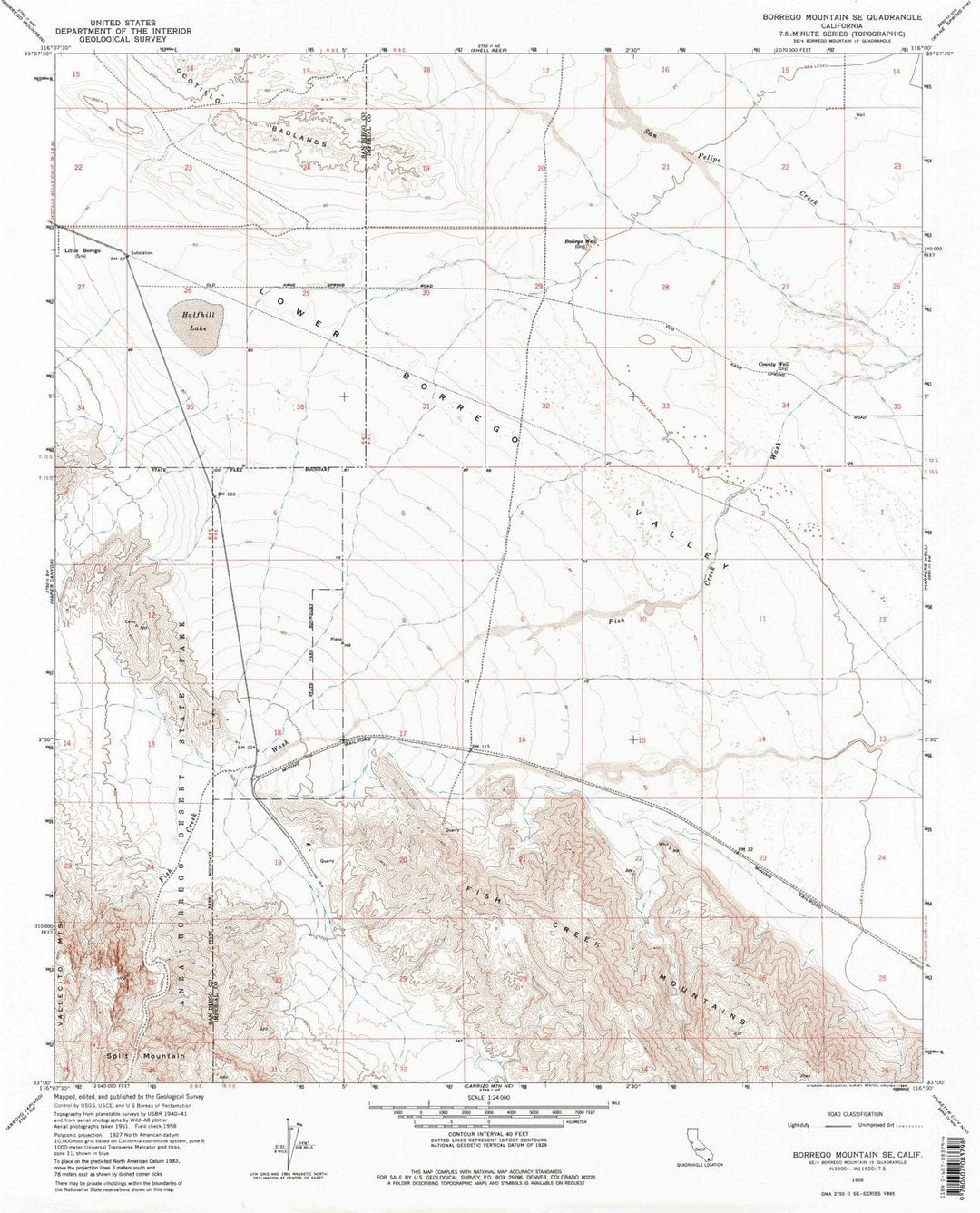 1958 Borrego Mountain, CA - California - USGS Topographic Map