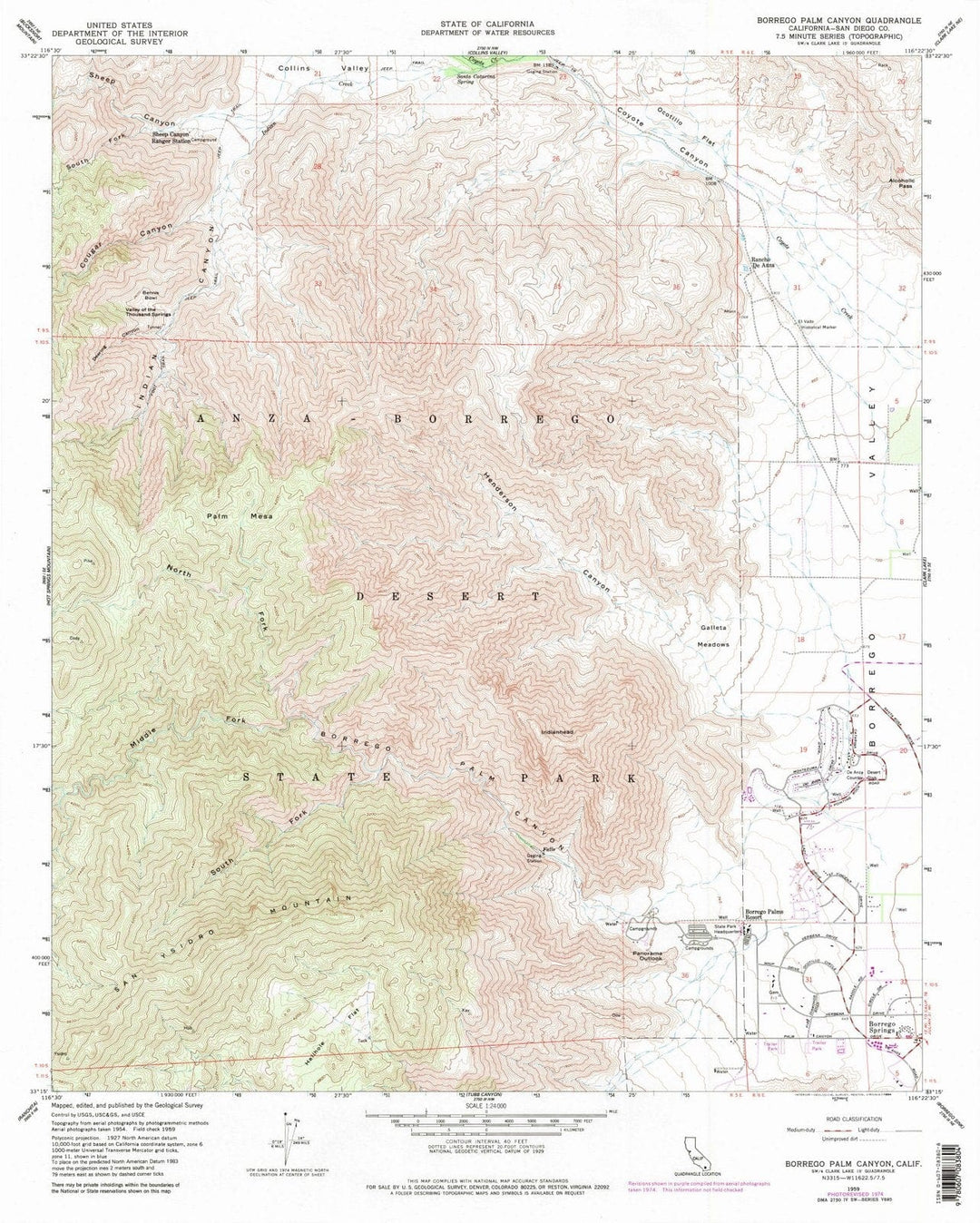 1959 Borrego Palm Canyon, CA - California - USGS Topographic Map