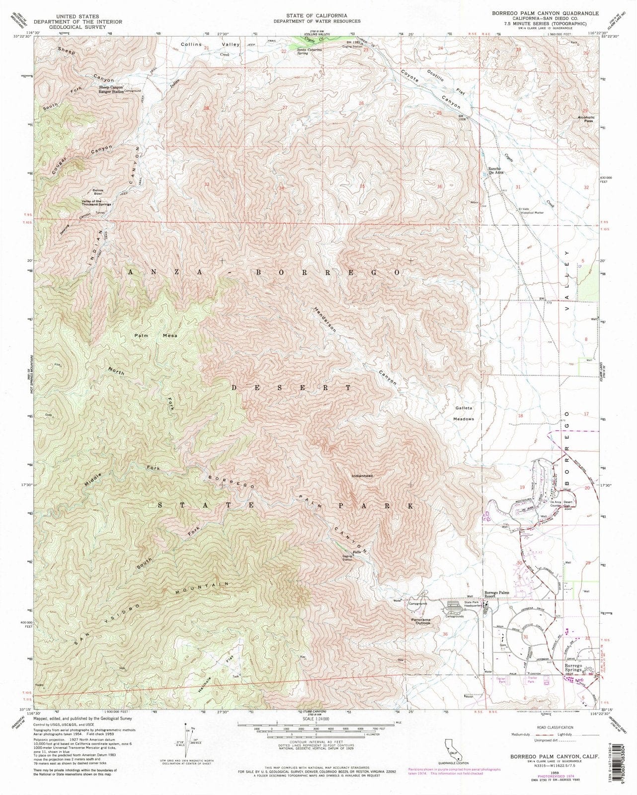 1959 Borrego Palm Canyon, CA - California - USGS Topographic Map