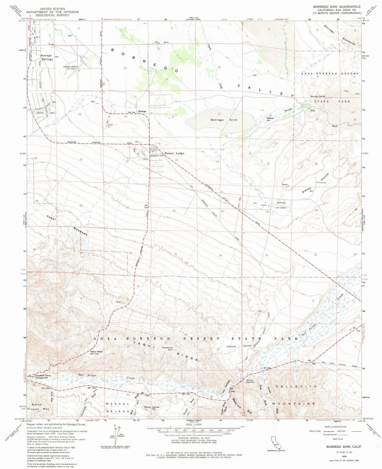 1959 Borrego Sink, CA - California - USGS Topographic Map