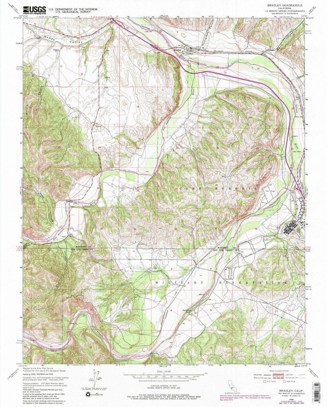 1949 Bradley, CA - California - USGS Topographic Map