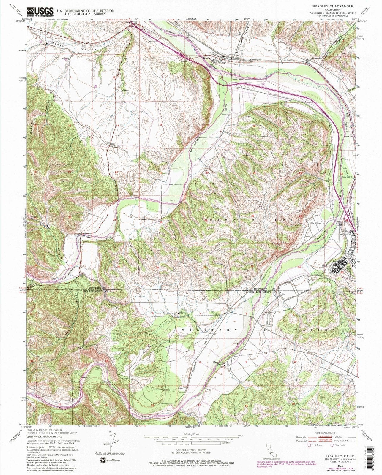 1949 Bradley, CA - California - USGS Topographic Map