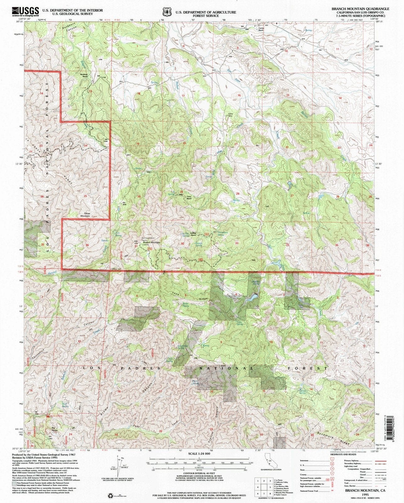 1995 Branch Mountain, CA - California - USGS Topographic Map