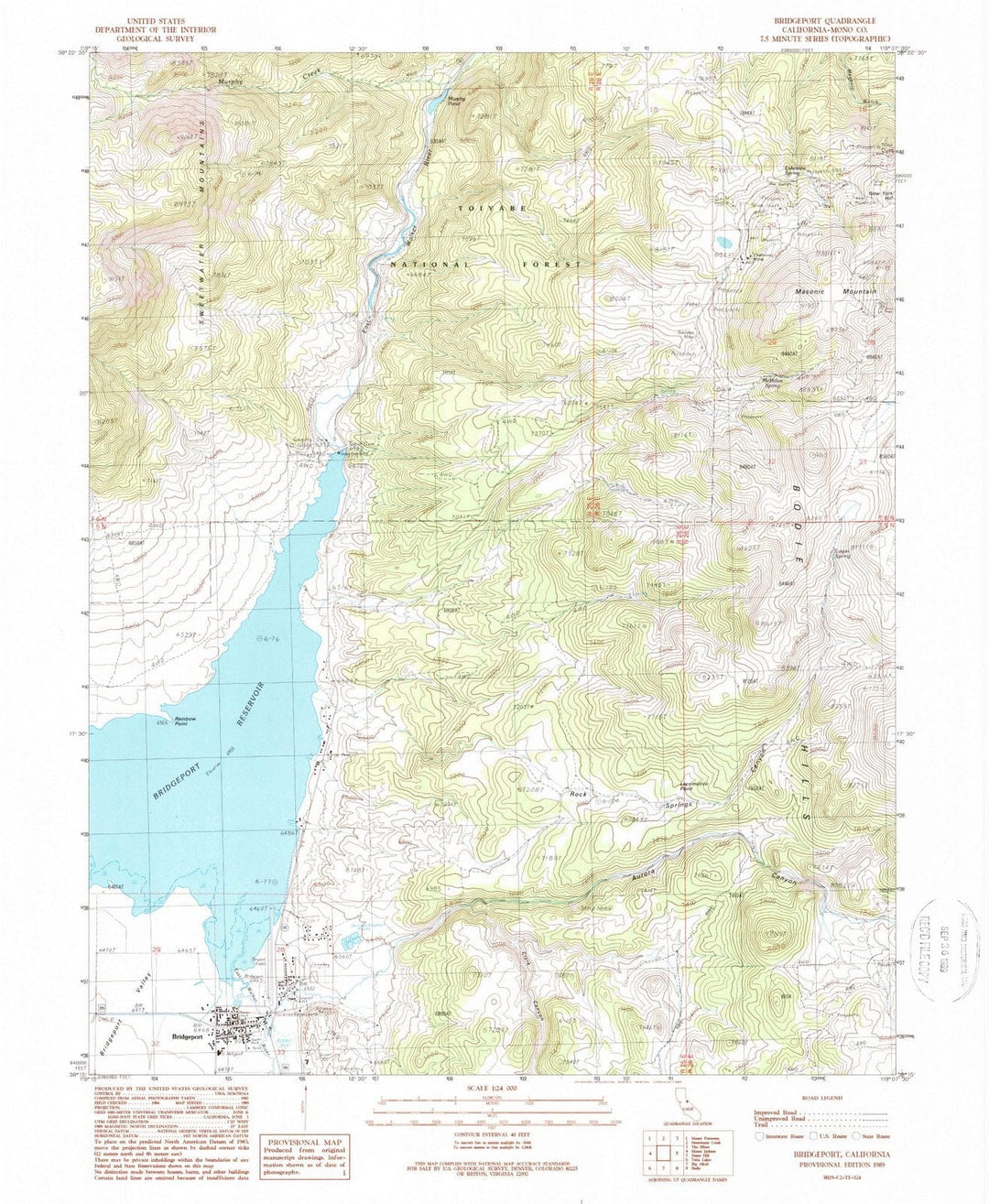 1989 Bridgeport, CA - California - USGS Topographic Map