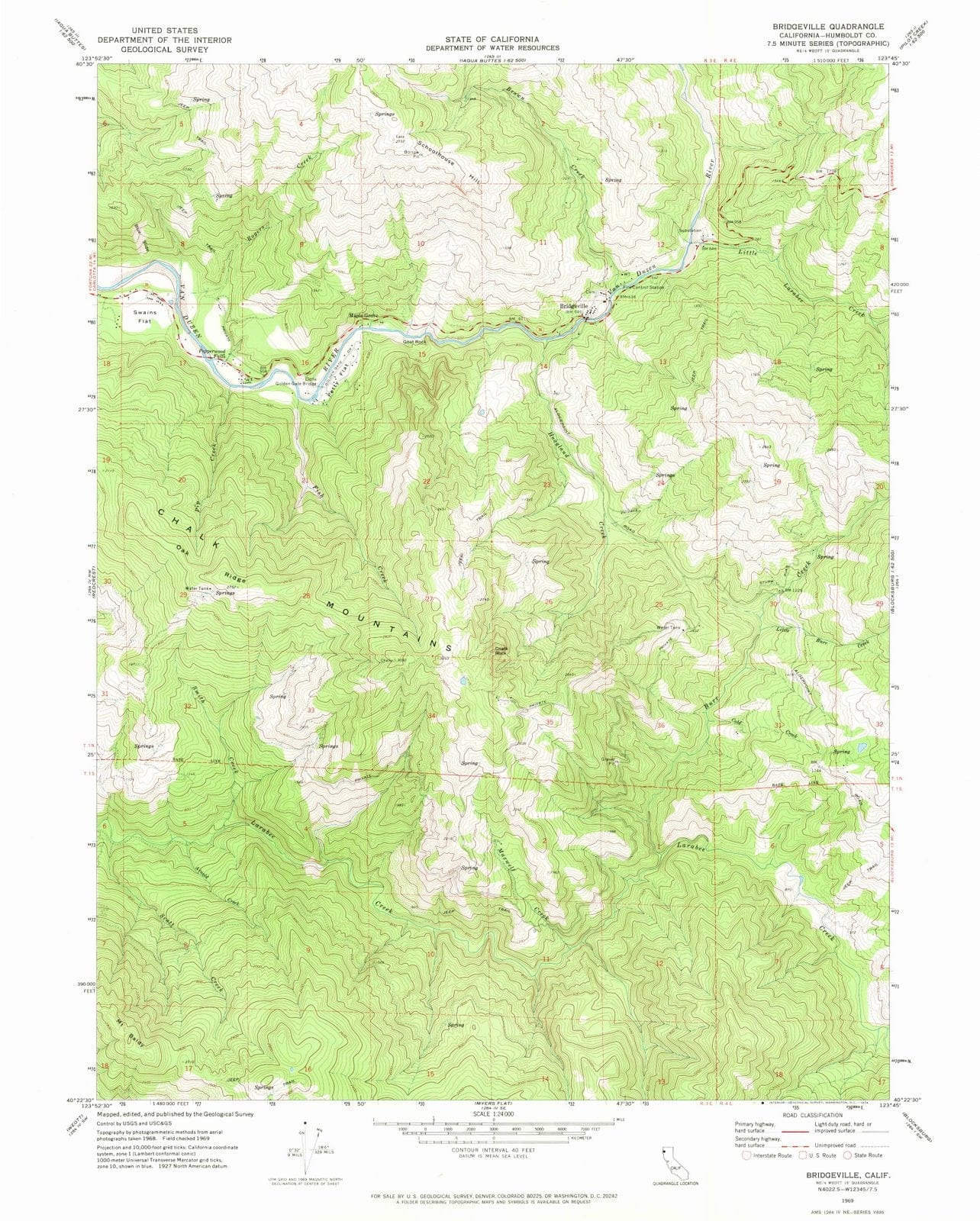 1969 Bridgeville, CA - California - USGS Topographic Map