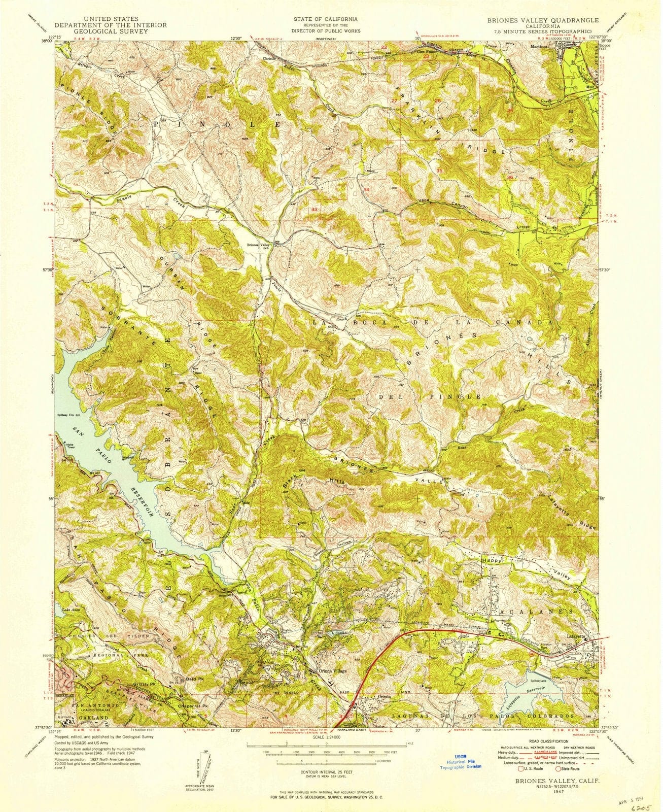 1947 Briones Valley, CA - California - USGS Topographic Map