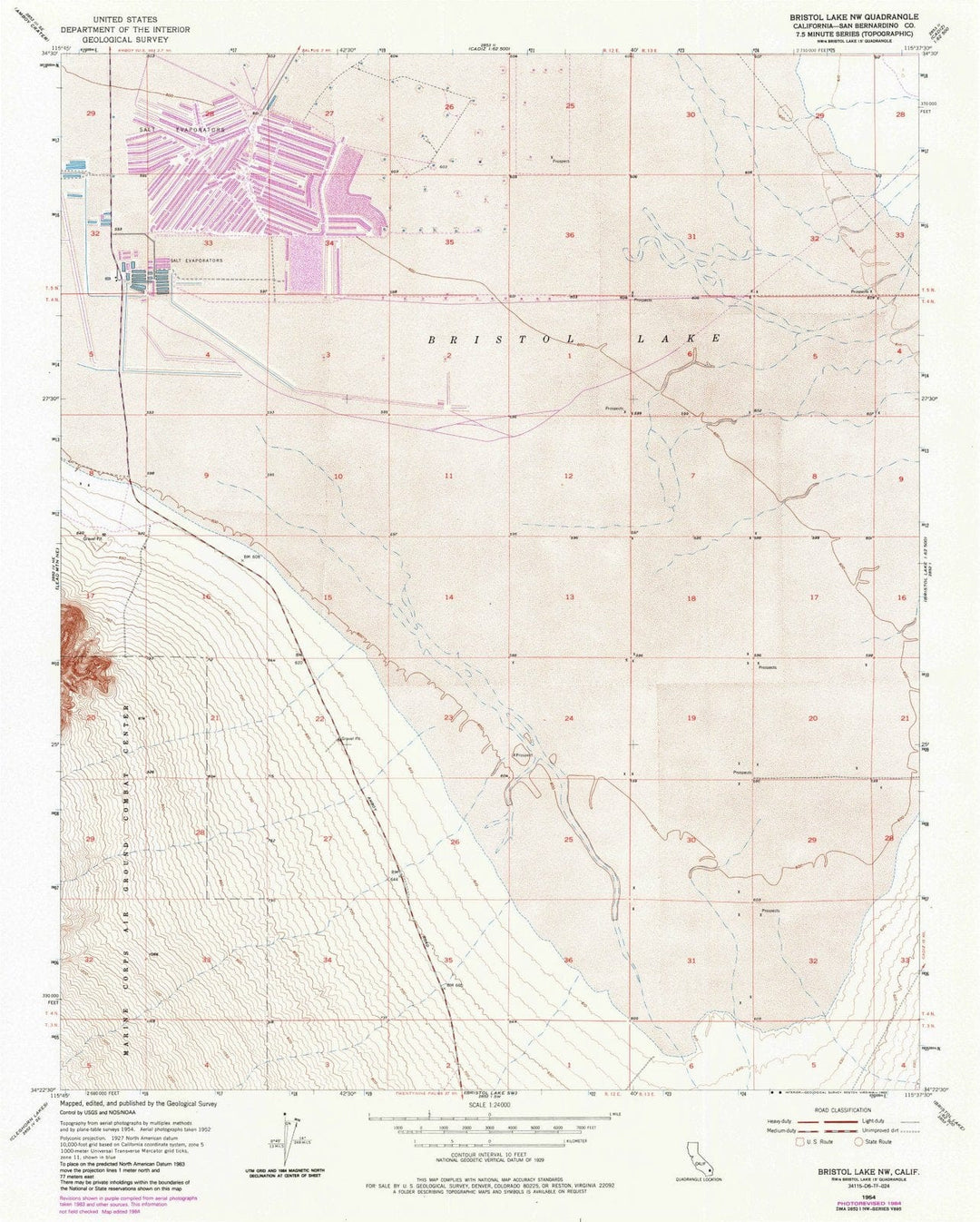 1954 Bristol Lake, CA - California - USGS Topographic Map