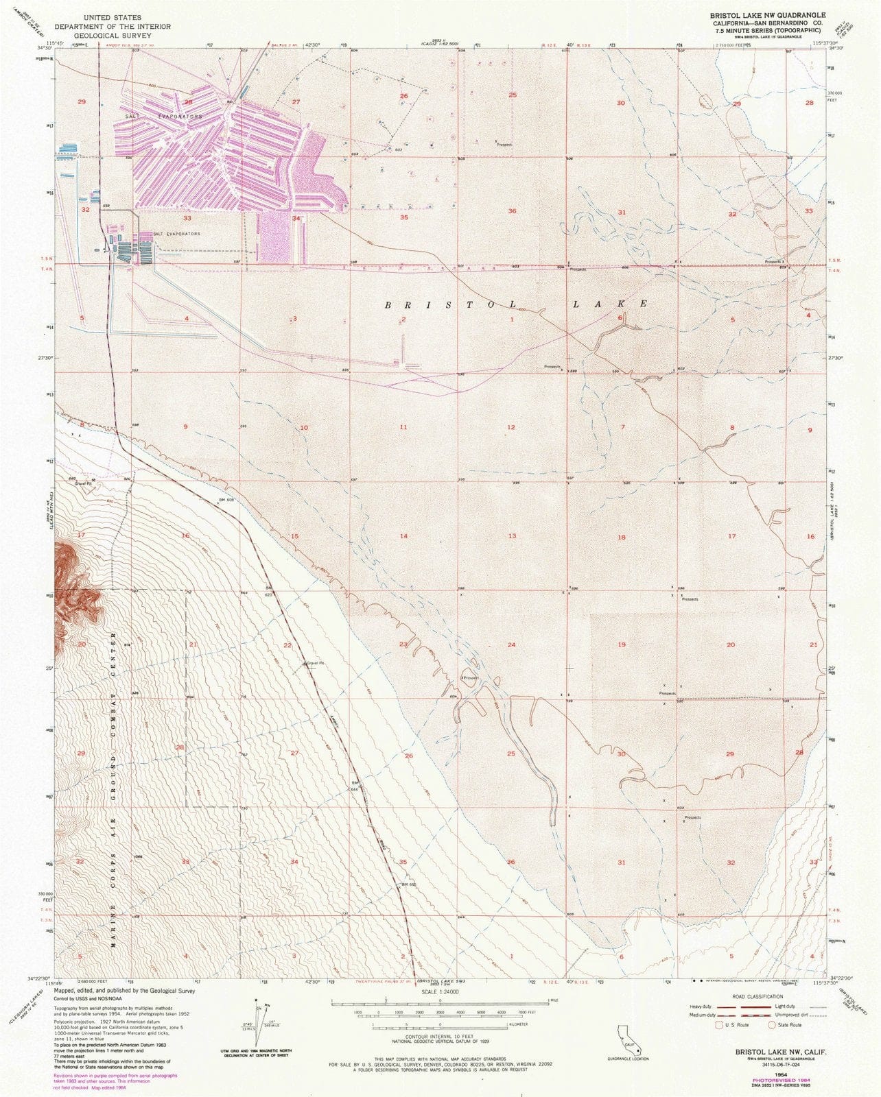 1954 Bristol Lake, CA - California - USGS Topographic Map