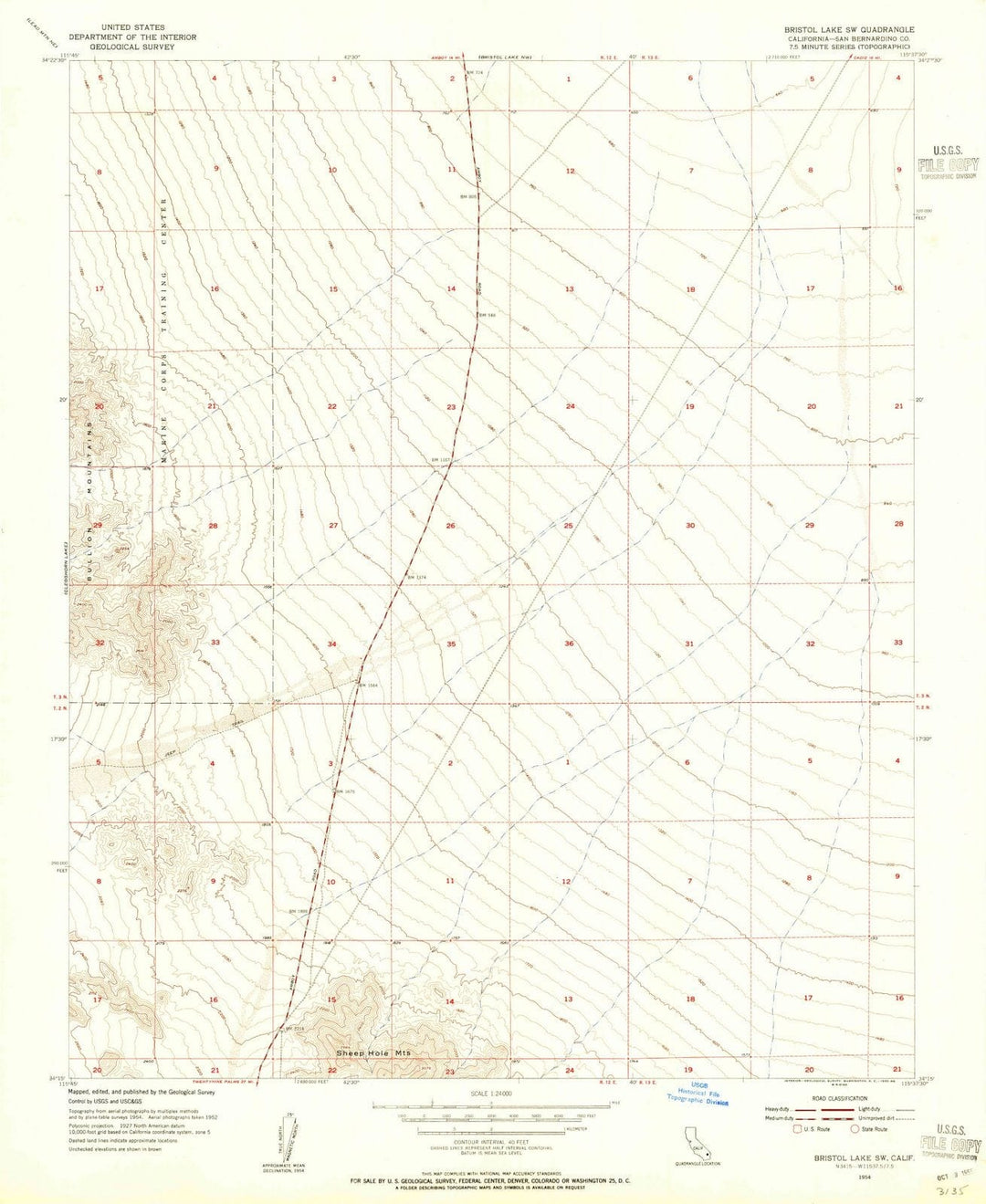 1954 Bristol Lake, CA - California - USGS Topographic Map v2
