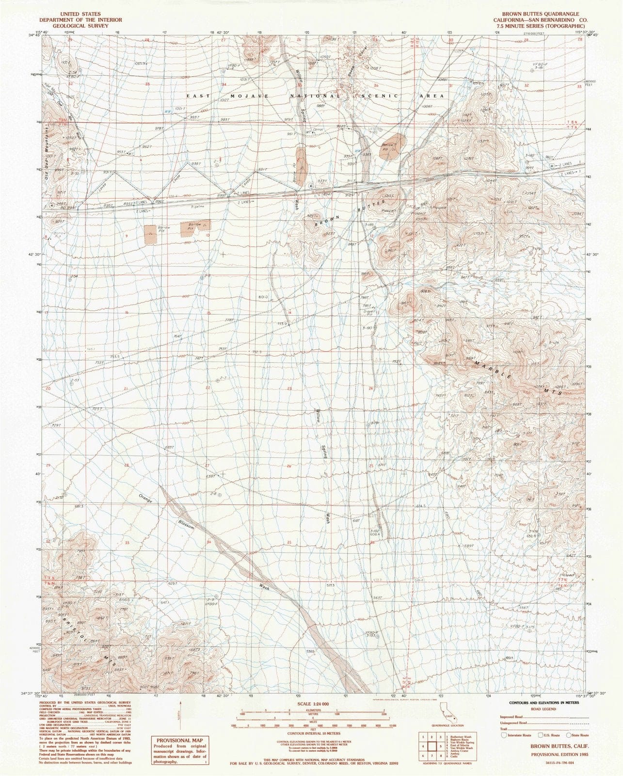 1985 Brown Buttes, CA - California - USGS Topographic Map