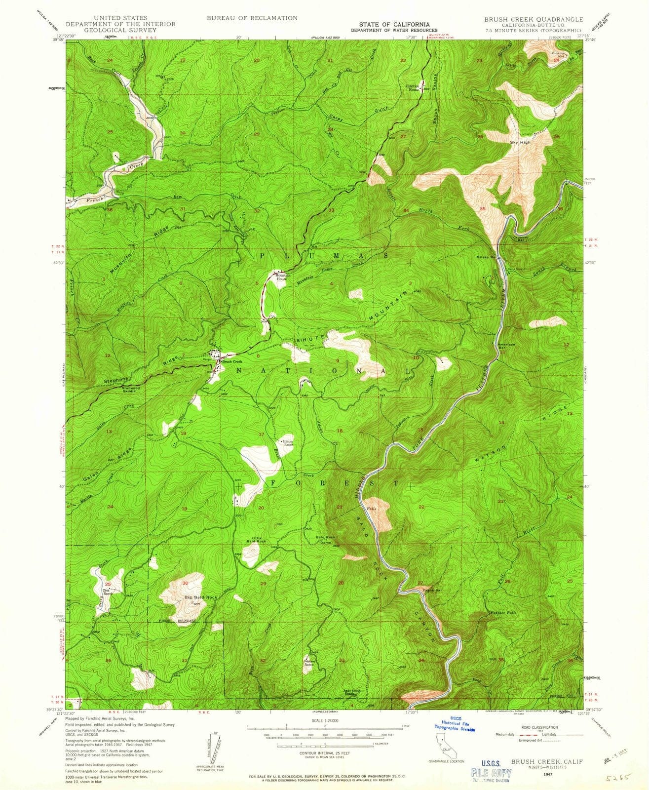 1947 Brush Creek, CA - California - USGS Topographic Map