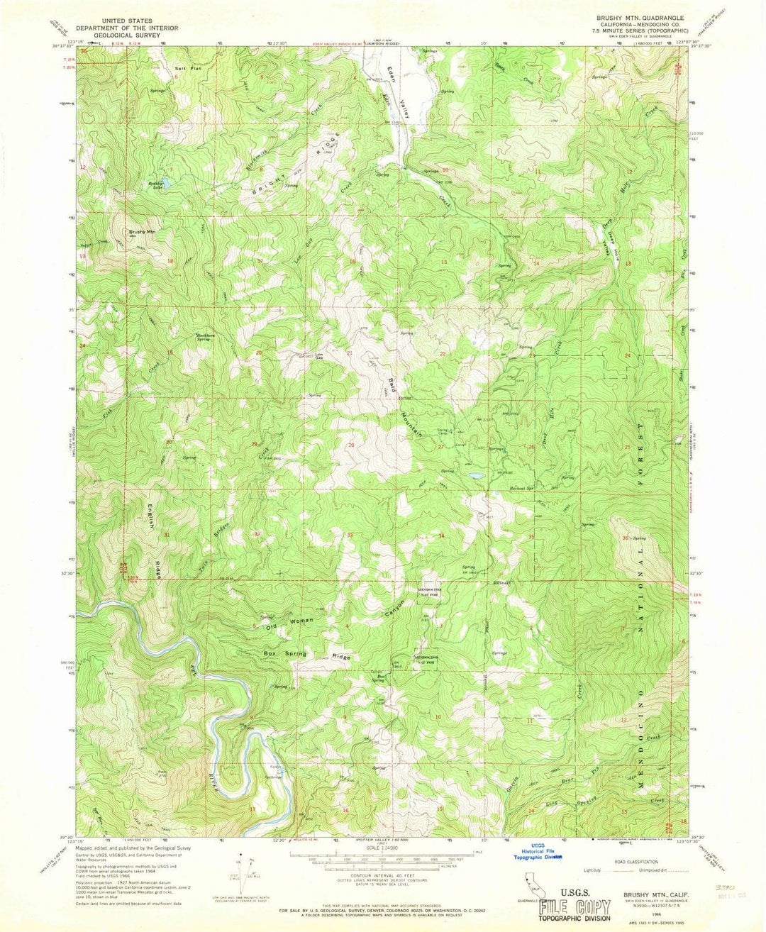 1966 Brushy MTN, CA - California - USGS Topographic Map