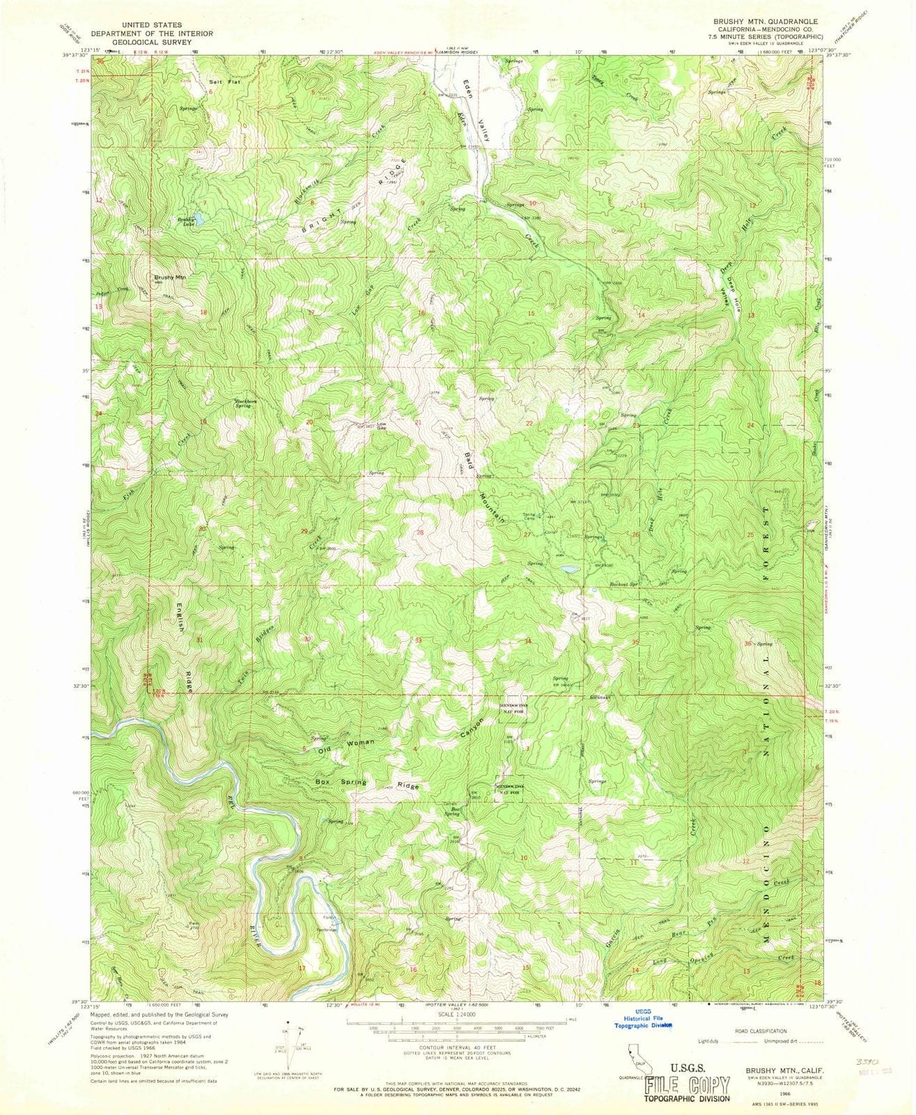 1966 Brushy MTN, CA - California - USGS Topographic Map