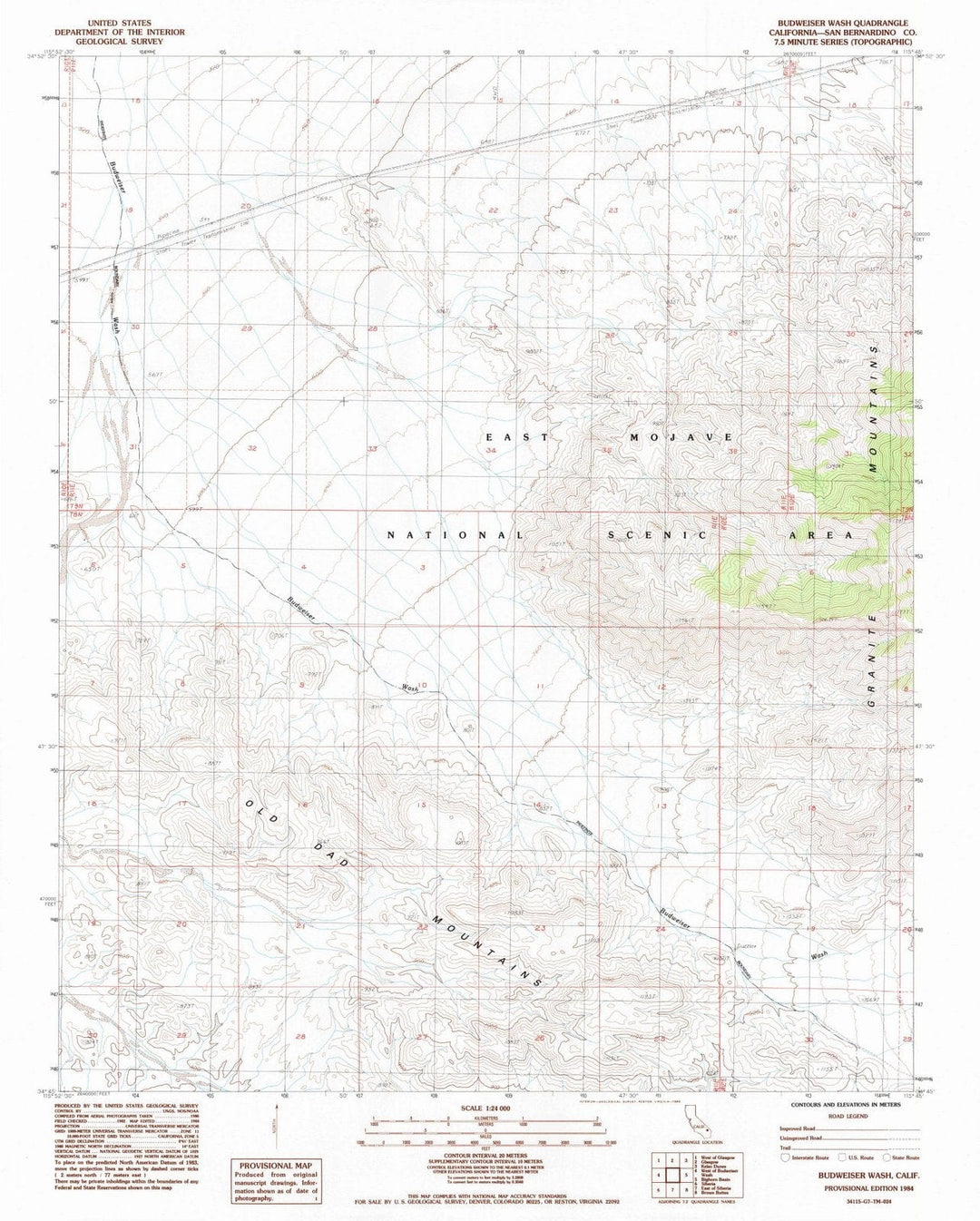 1984 Budweiser Wash, CA - California - USGS Topographic Map
