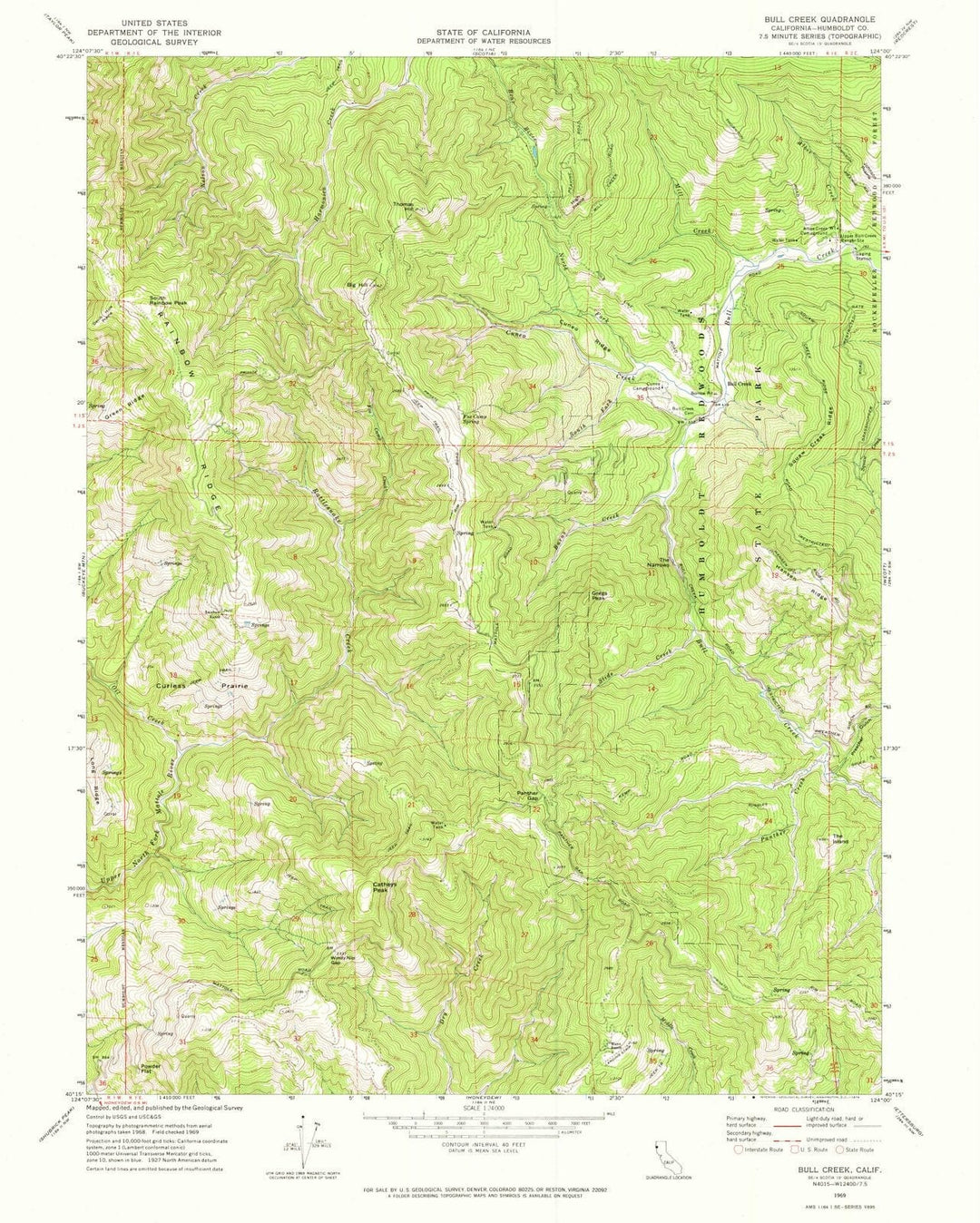 1969 Bull Creek, CA - California - USGS Topographic Map