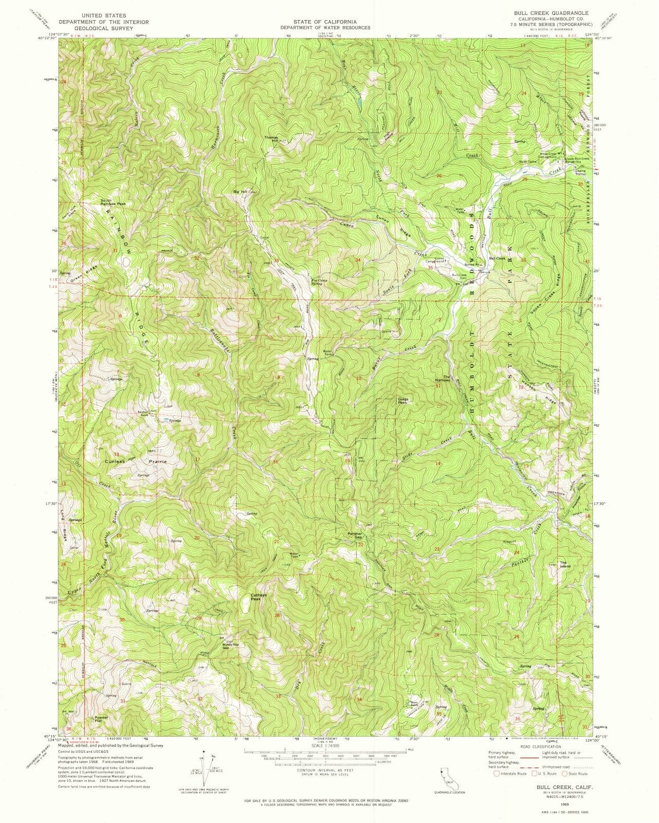 1969 Bull Creek, CA - California - USGS Topographic Map