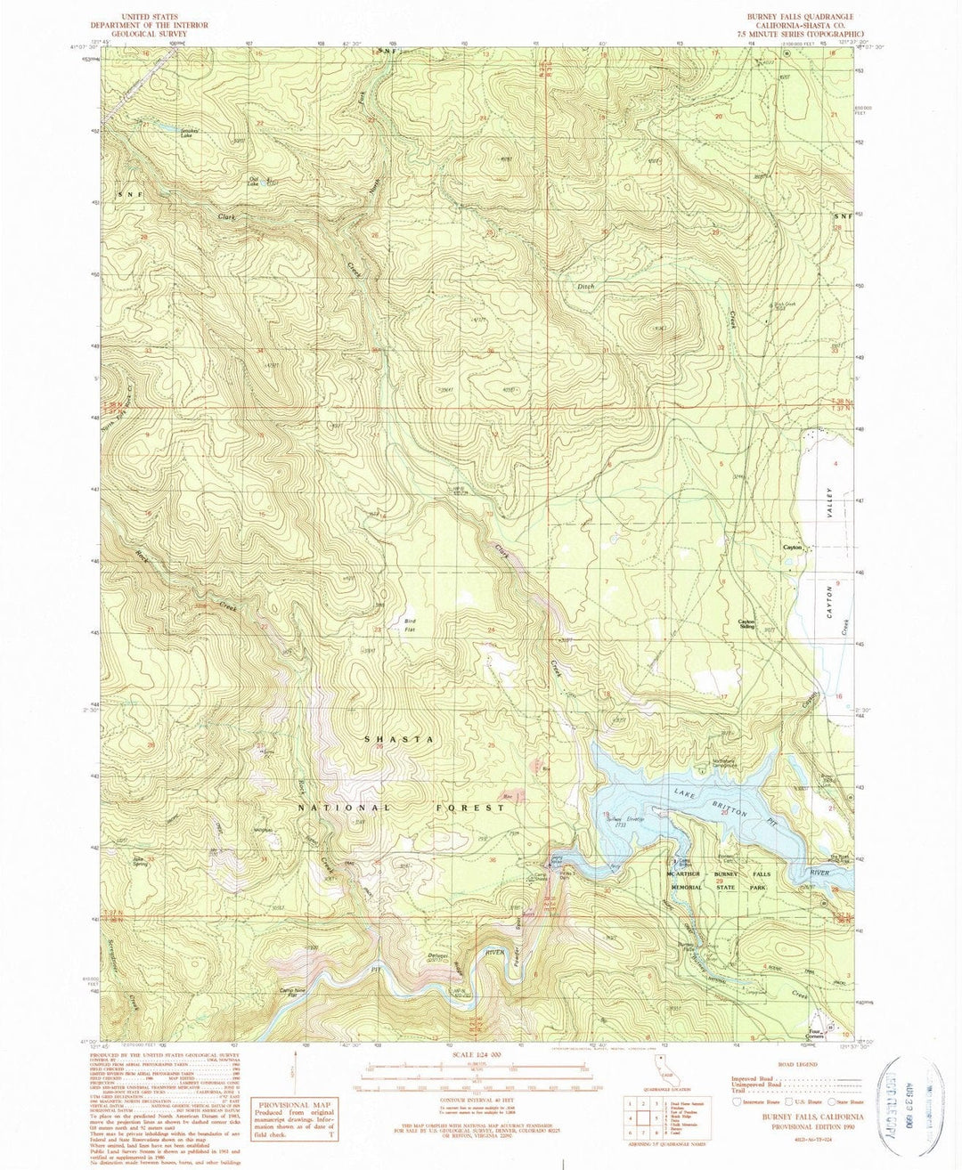 1990 Burney Falls, CA - California - USGS Topographic Map