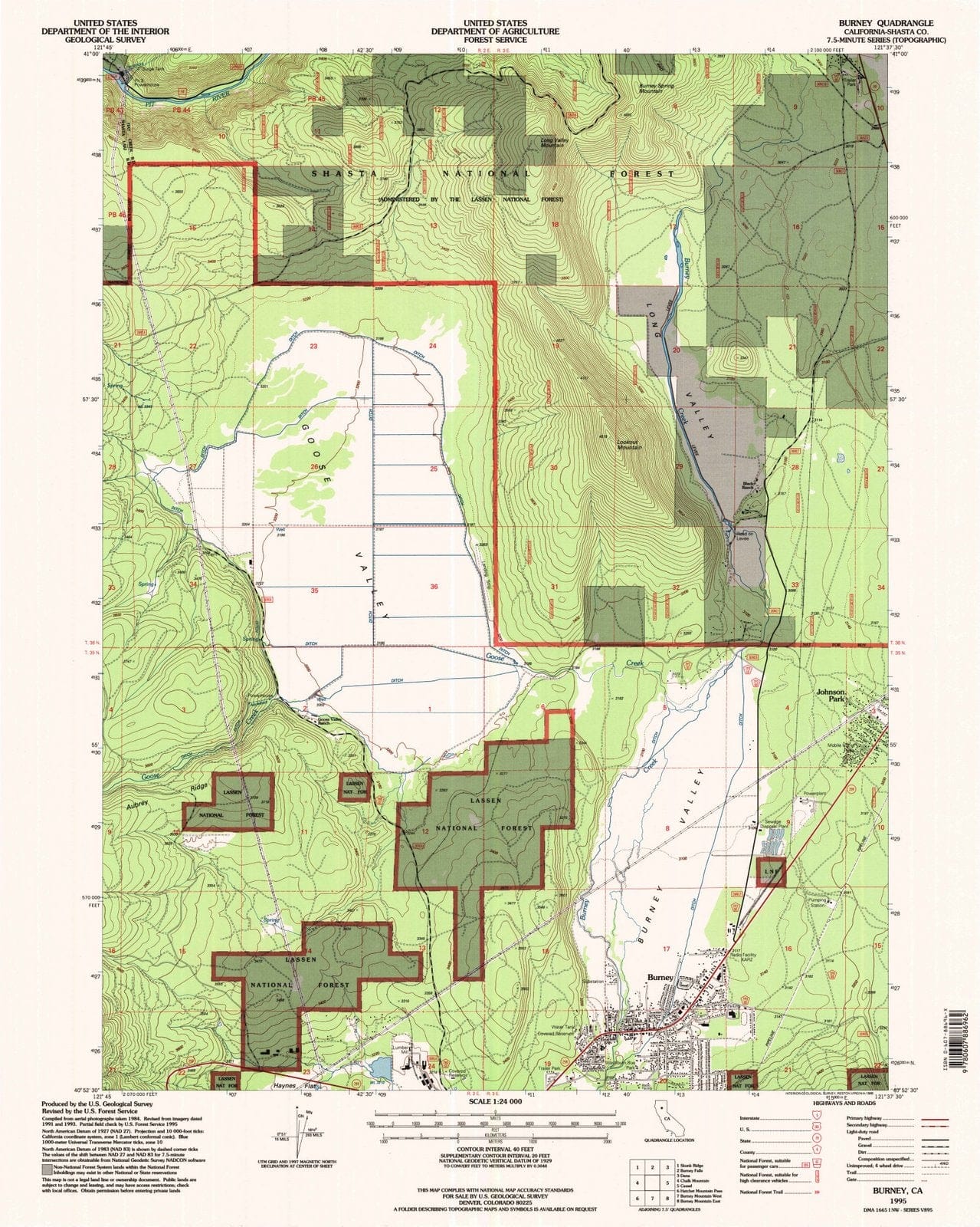 1995 Burney, CA - California - USGS Topographic Map
