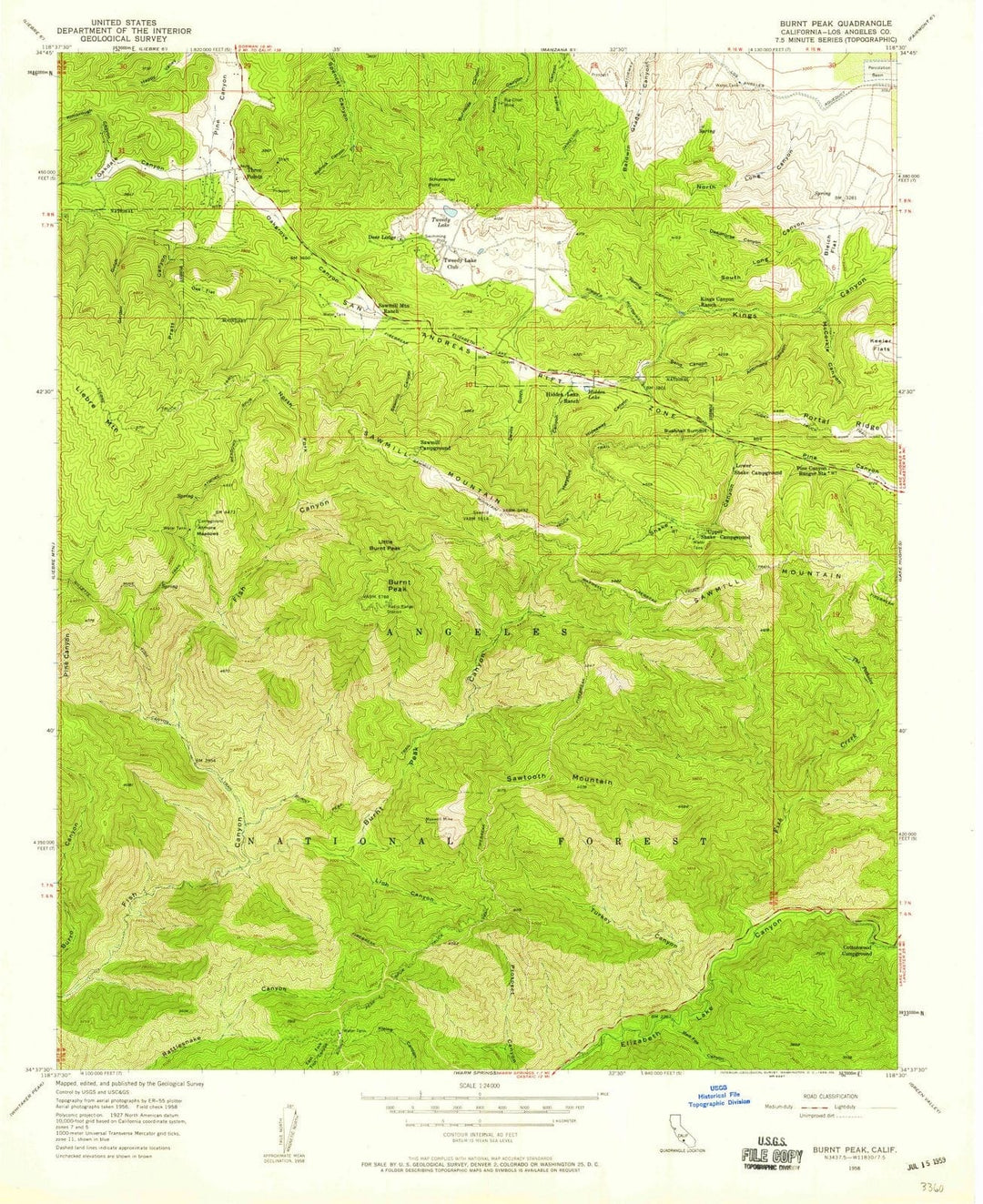 1958 Burnt Peak, CA - California - USGS Topographic Map