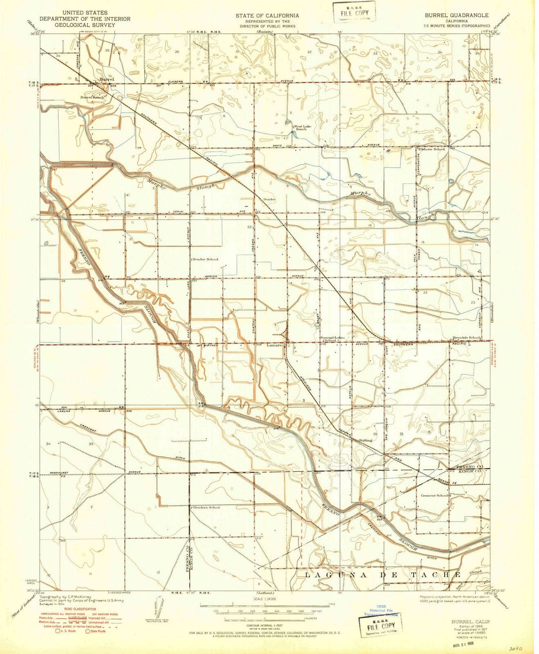 1950 Burrel, CA - California - USGS Topographic Map