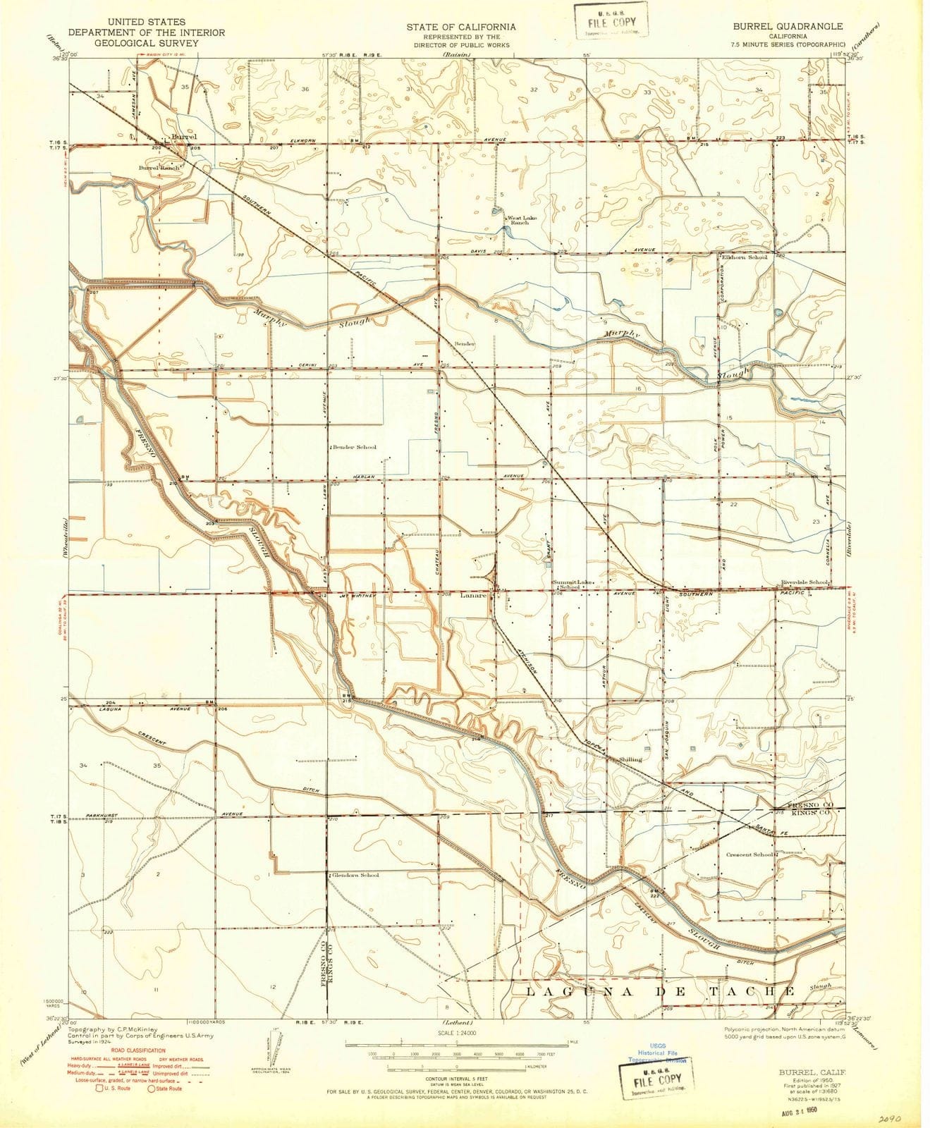 1950 Burrel, CA - California - USGS Topographic Map